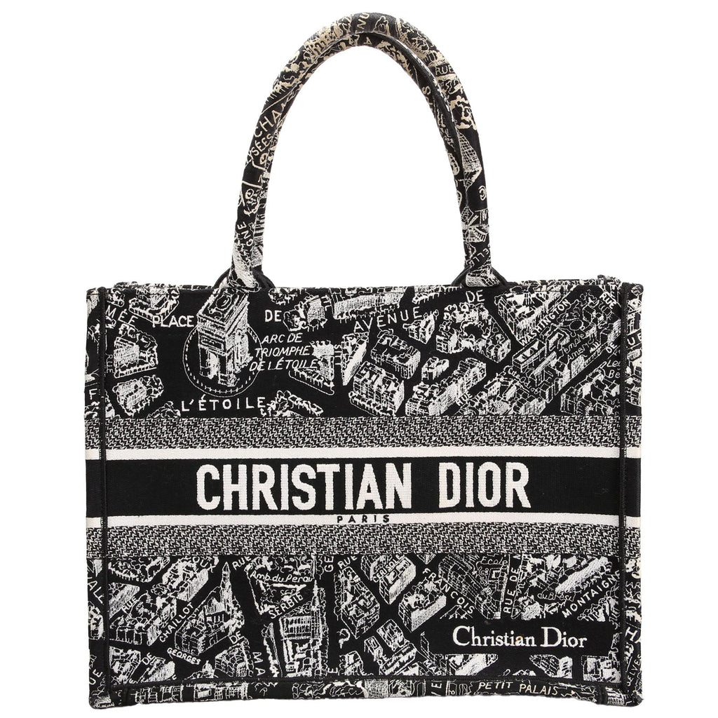 Christian Dior Book Tote Embossed Plan De Paris Medium Black