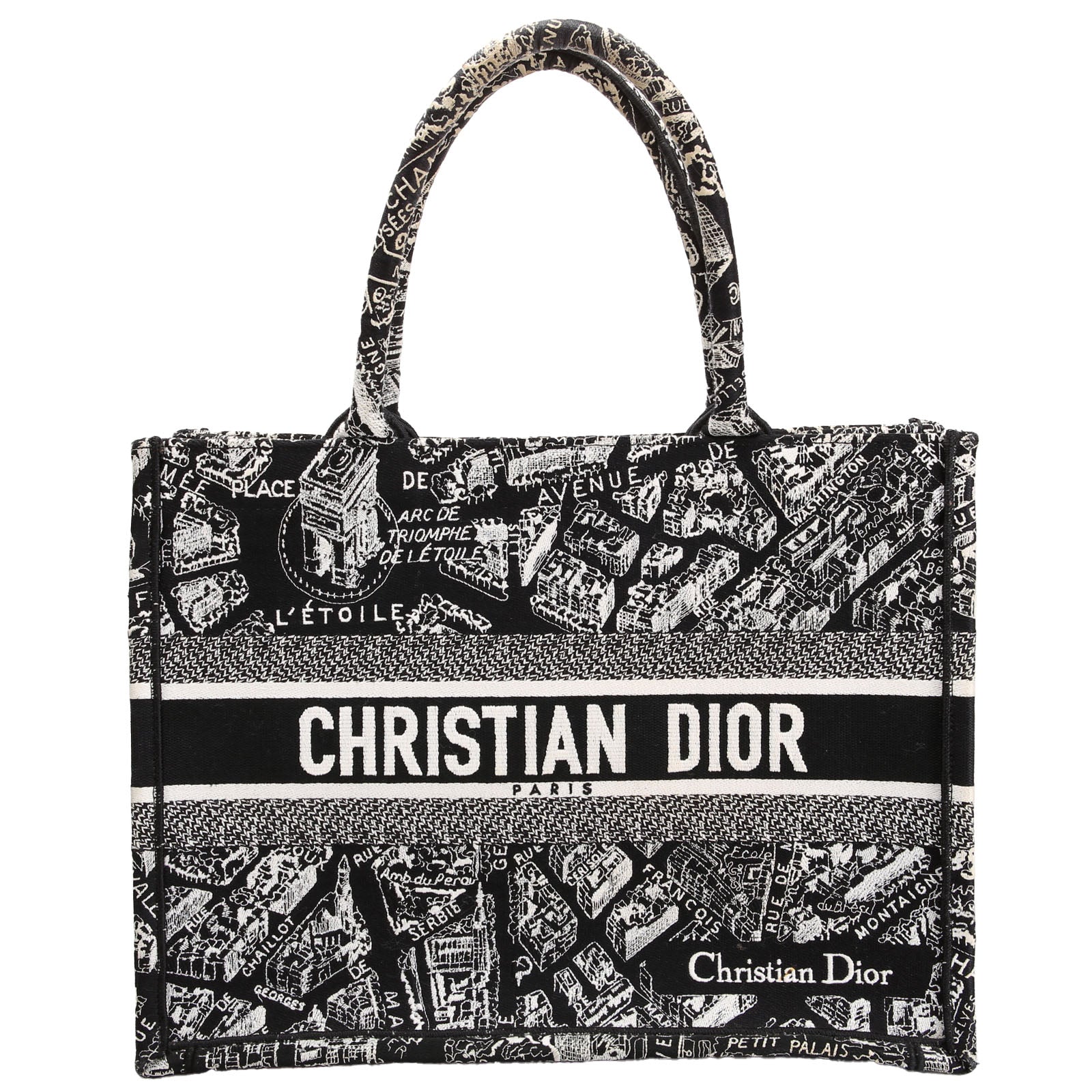 Christian Dior Book Tote Embossed Plan De Paris Medium Black