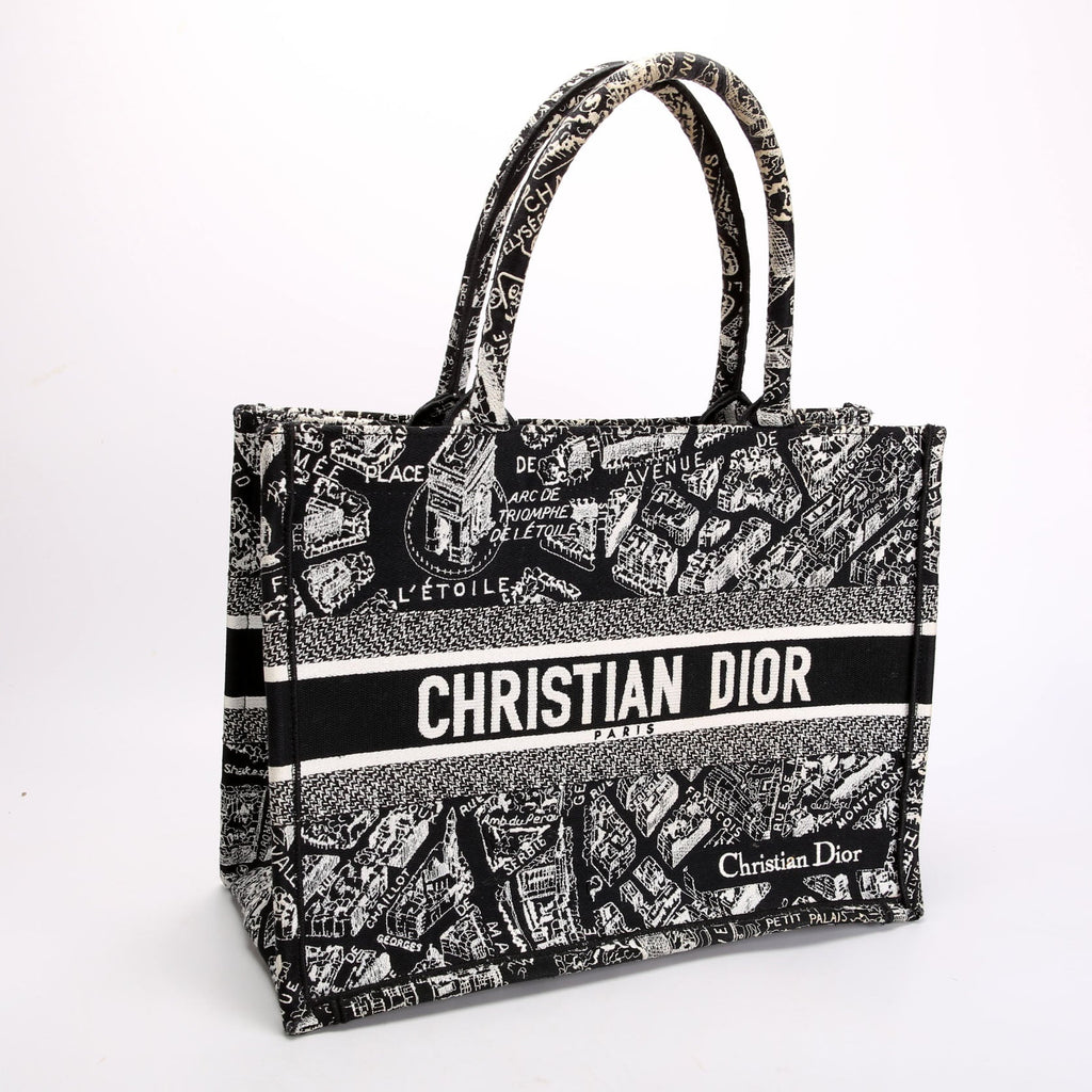 Christian Dior Book Tote Embossed Plan De Paris Medium Black