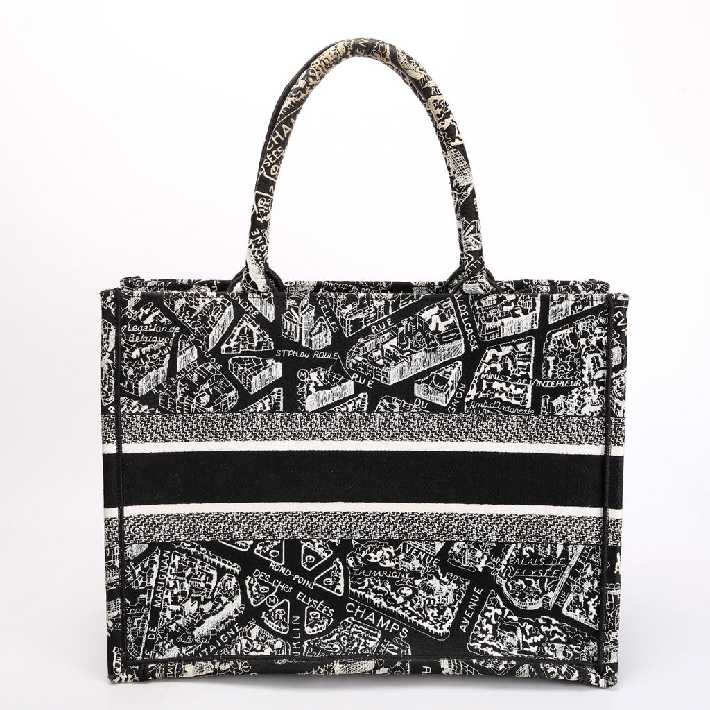 Christian Dior Book Tote Embossed Plan De Paris Medium Black