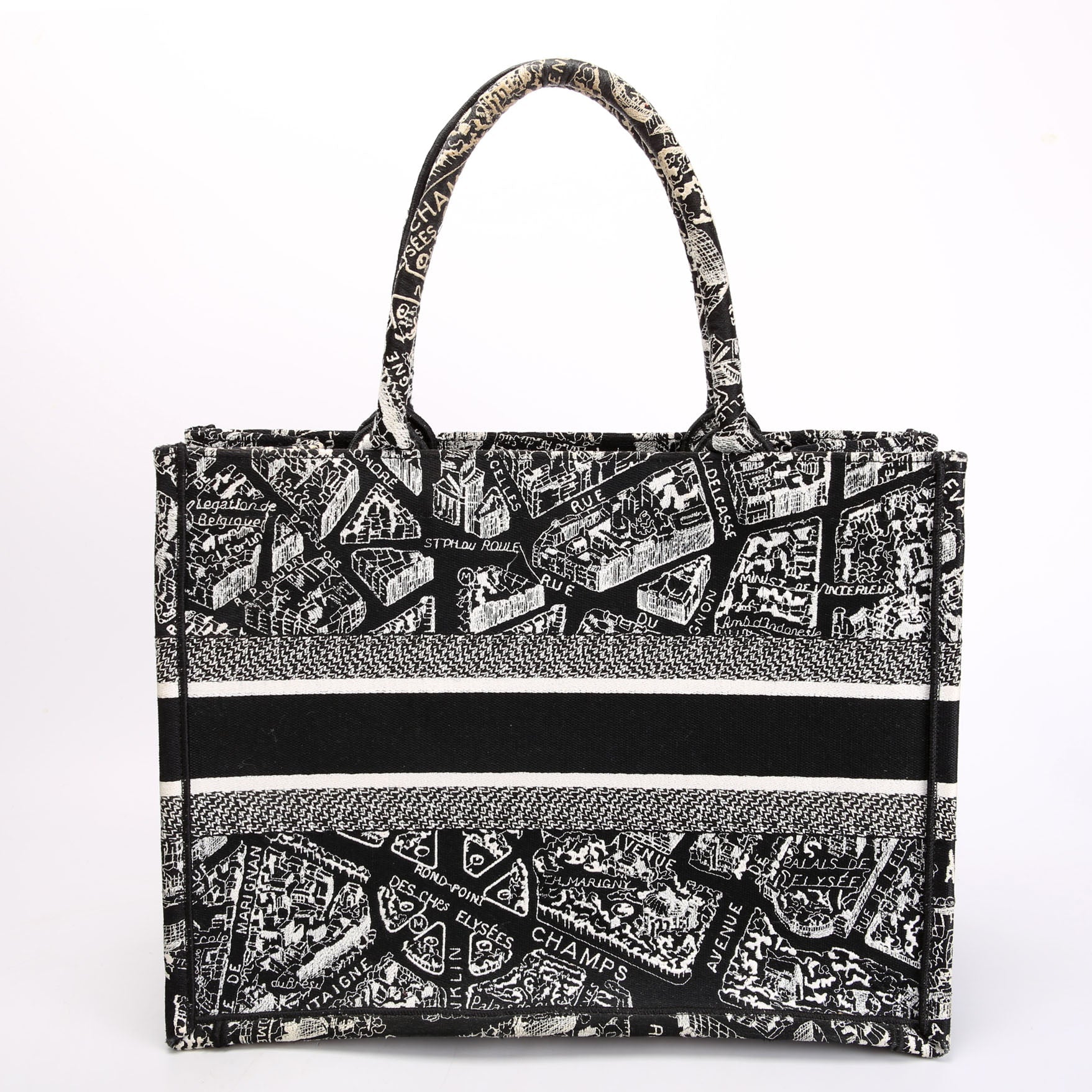 Christian Dior Book Tote Embossed Plan De Paris Medium Black