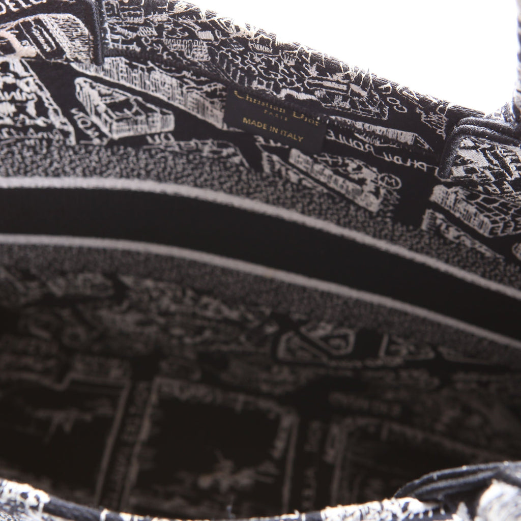 Christian Dior Book Tote Embossed Plan De Paris Medium Black