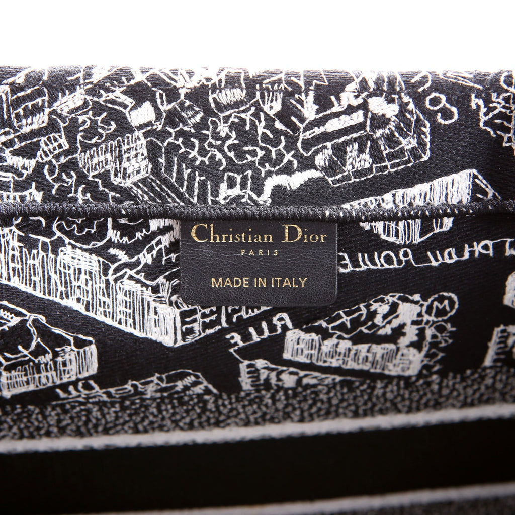 Christian Dior Book Tote Embossed Plan De Paris Medium Black