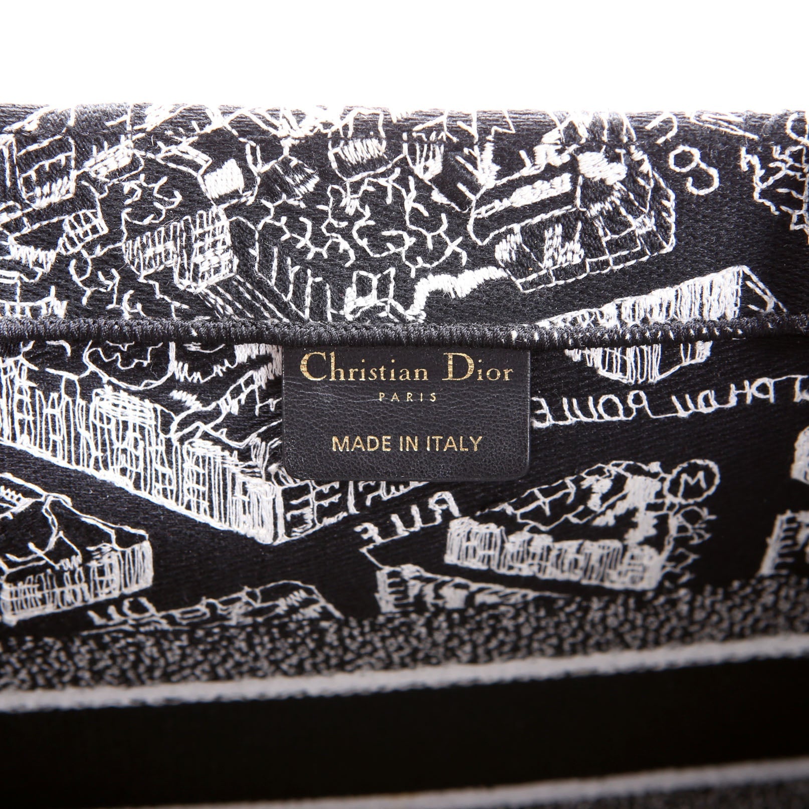 Christian Dior Book Tote Embossed Plan De Paris Medium Black