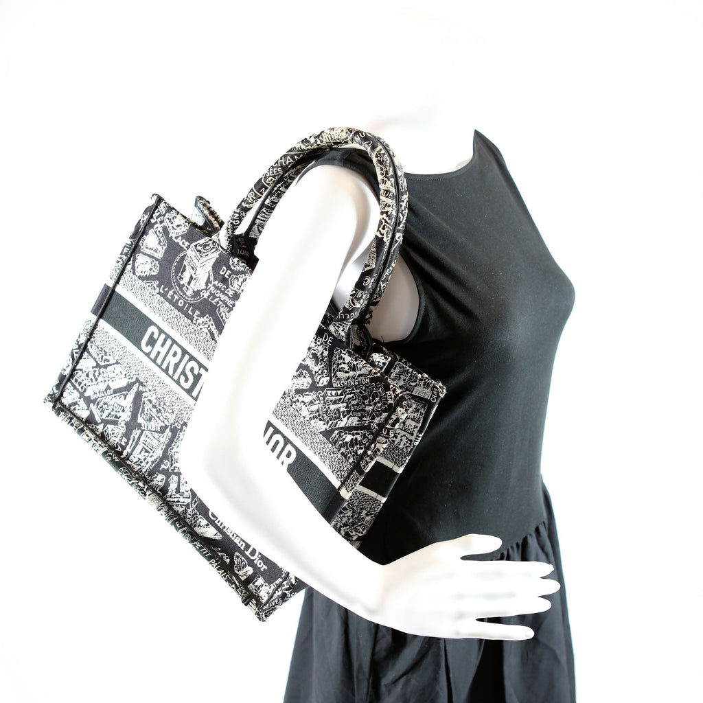 Christian Dior Book Tote Embossed Plan De Paris Medium Black