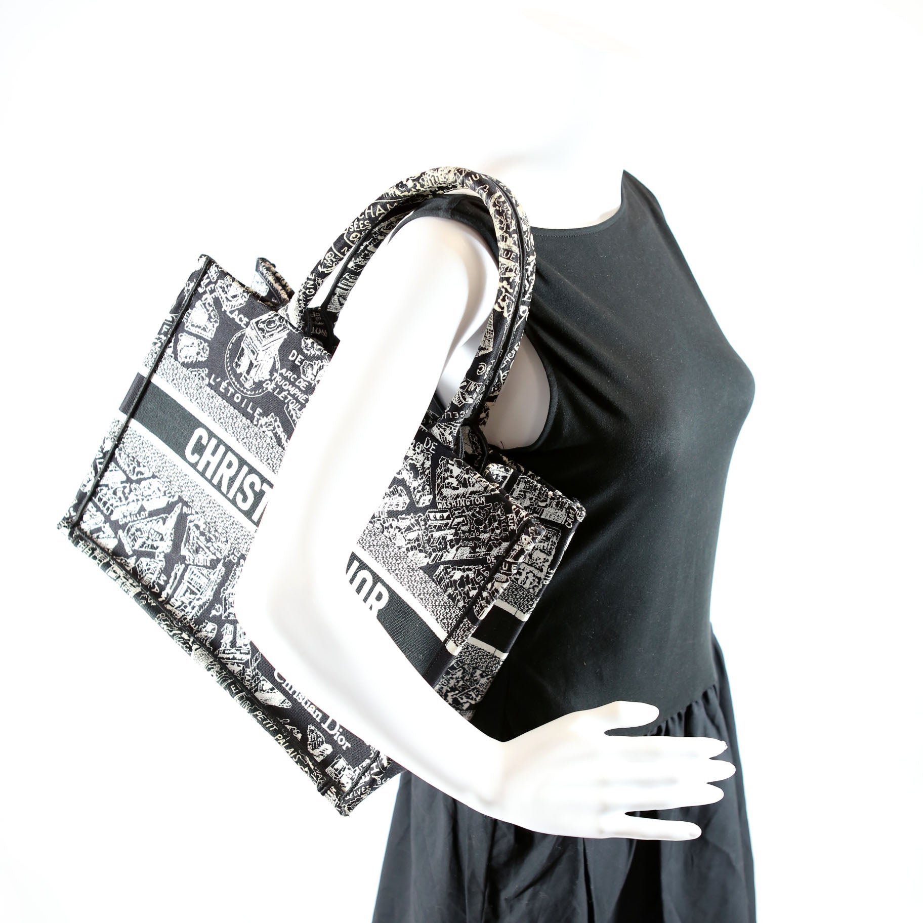 Christian Dior Book Tote Embossed Plan De Paris Medium Black
