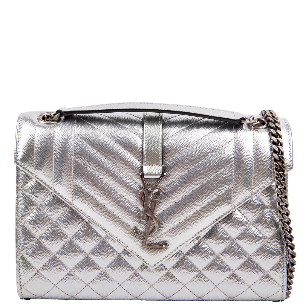 Saint Laurent Envelope Medium Tri-Quilt Silver