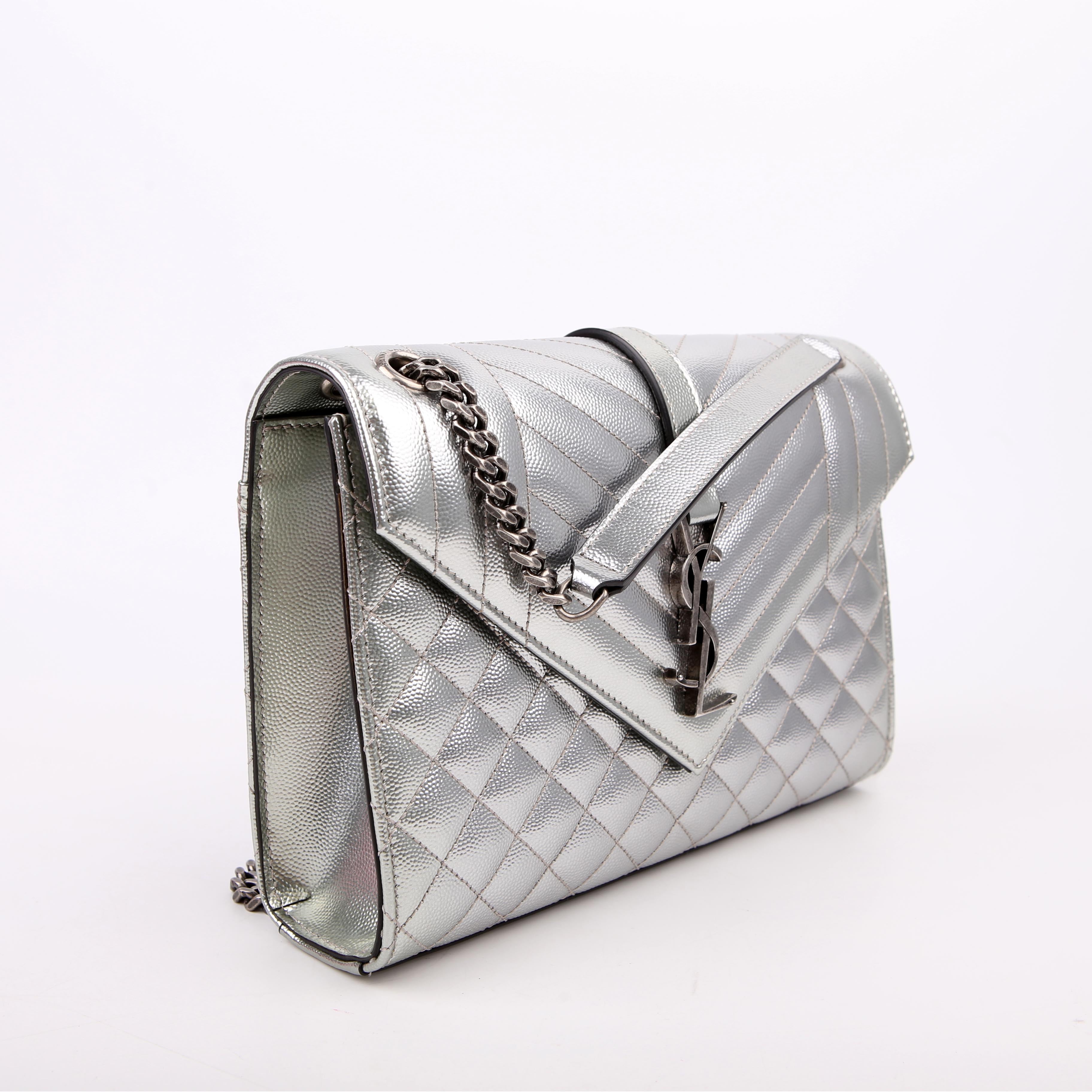 Saint Laurent Envelope Medium Tri-Quilt Silver
