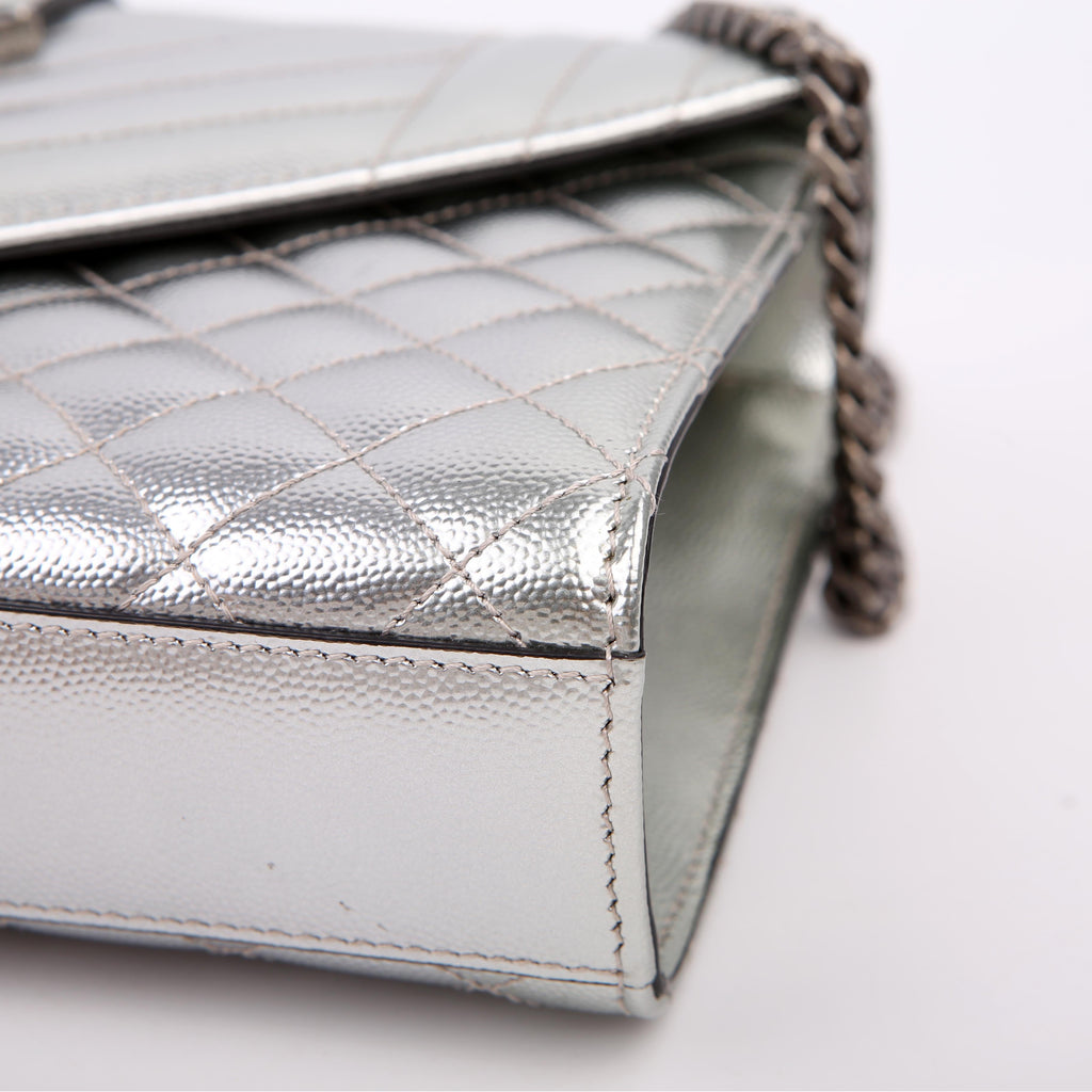 Saint Laurent Envelope Medium Tri-Quilt Silver