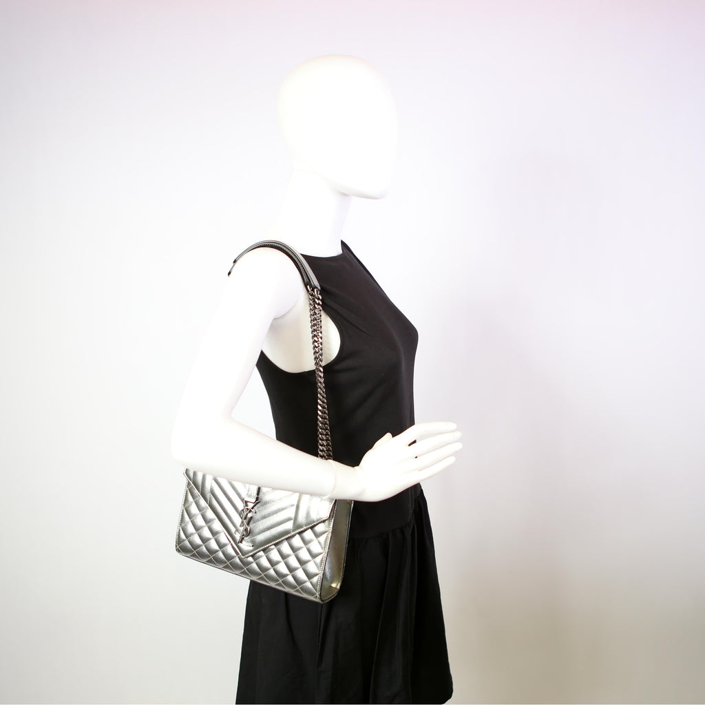 Saint Laurent Envelope Medium Tri-Quilt Silver