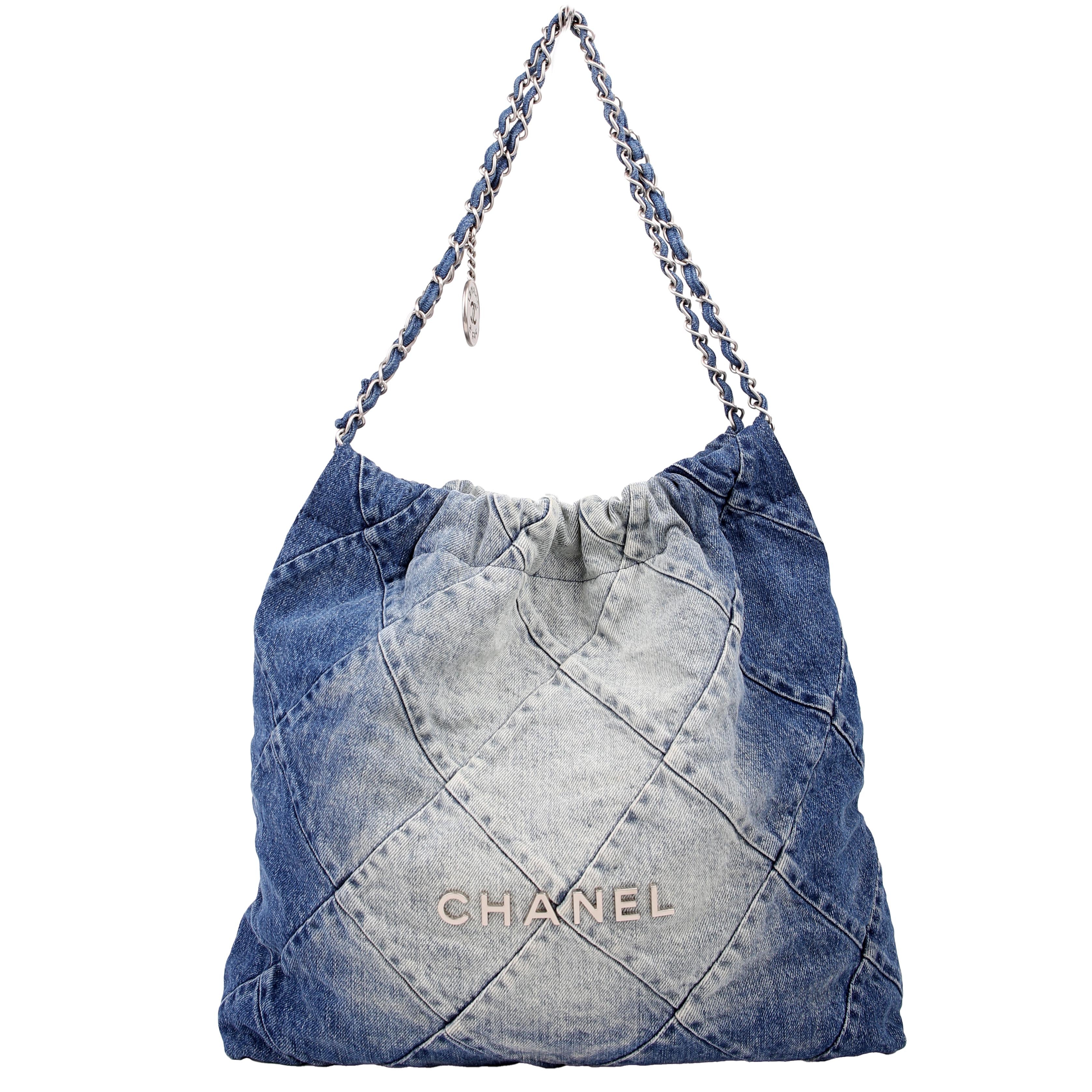 Chanel Chanel 22 Quilted Denim Hobo Blue