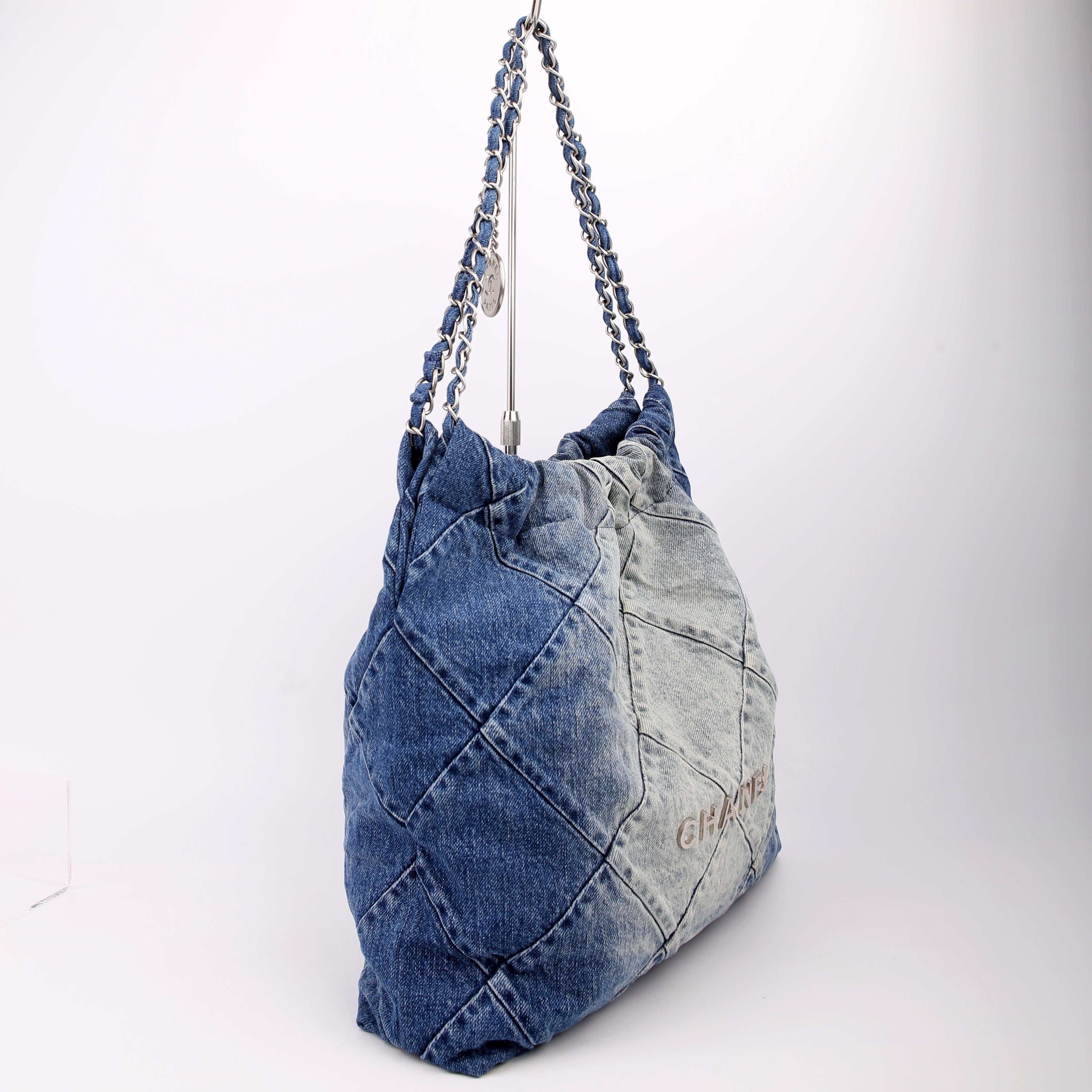 Chanel Chanel 22 Quilted Denim Hobo Blue