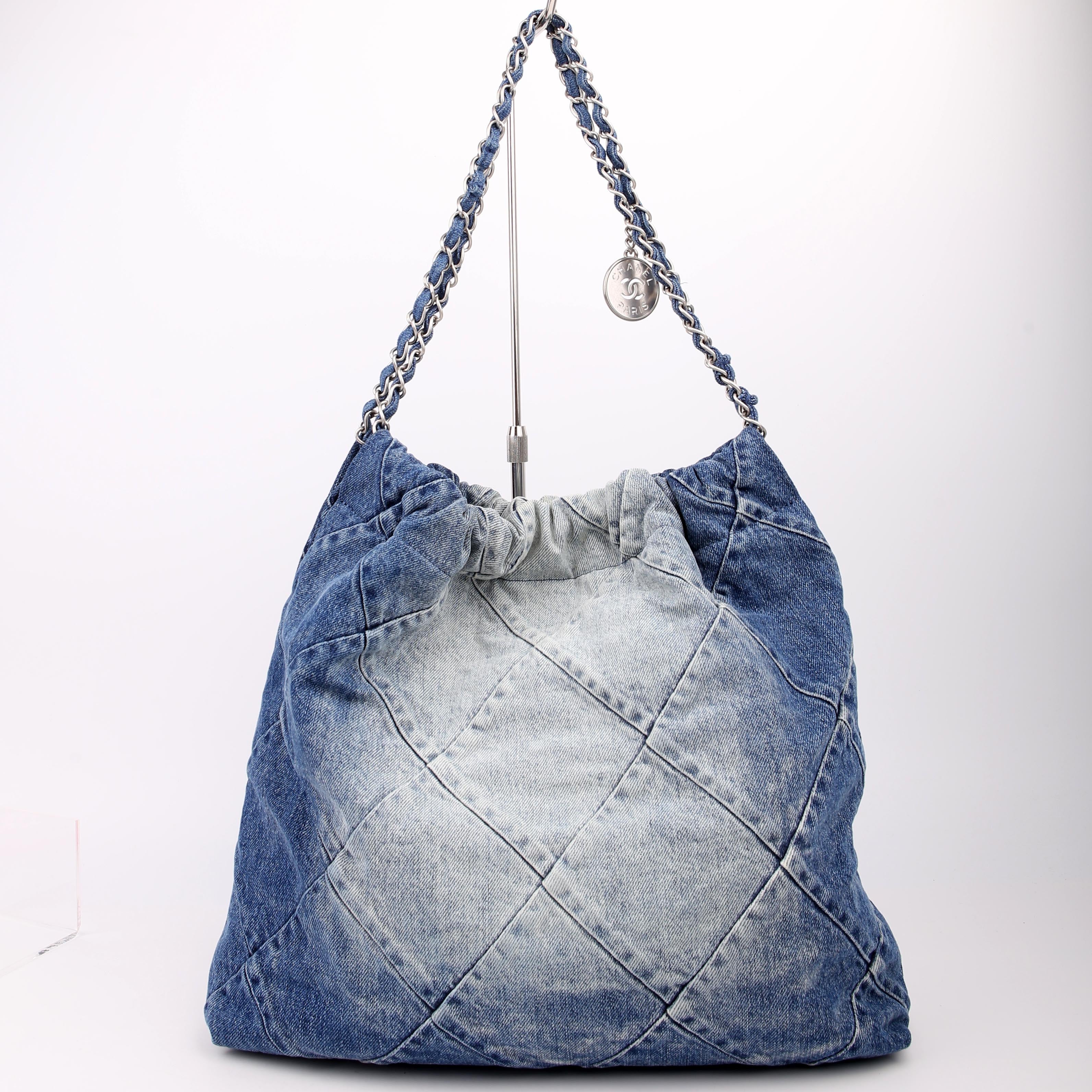 Chanel Chanel 22 Quilted Denim Hobo Blue