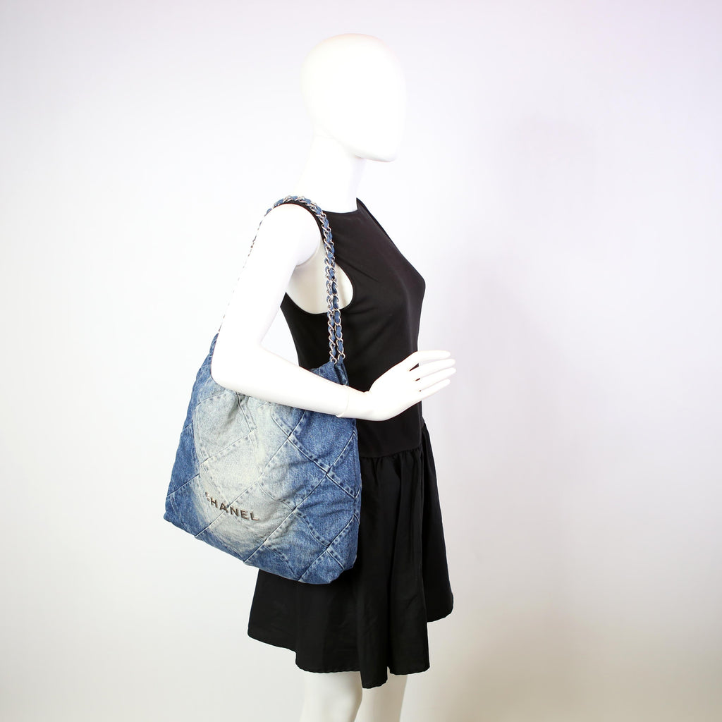 Chanel Chanel 22 Quilted Denim Hobo Blue