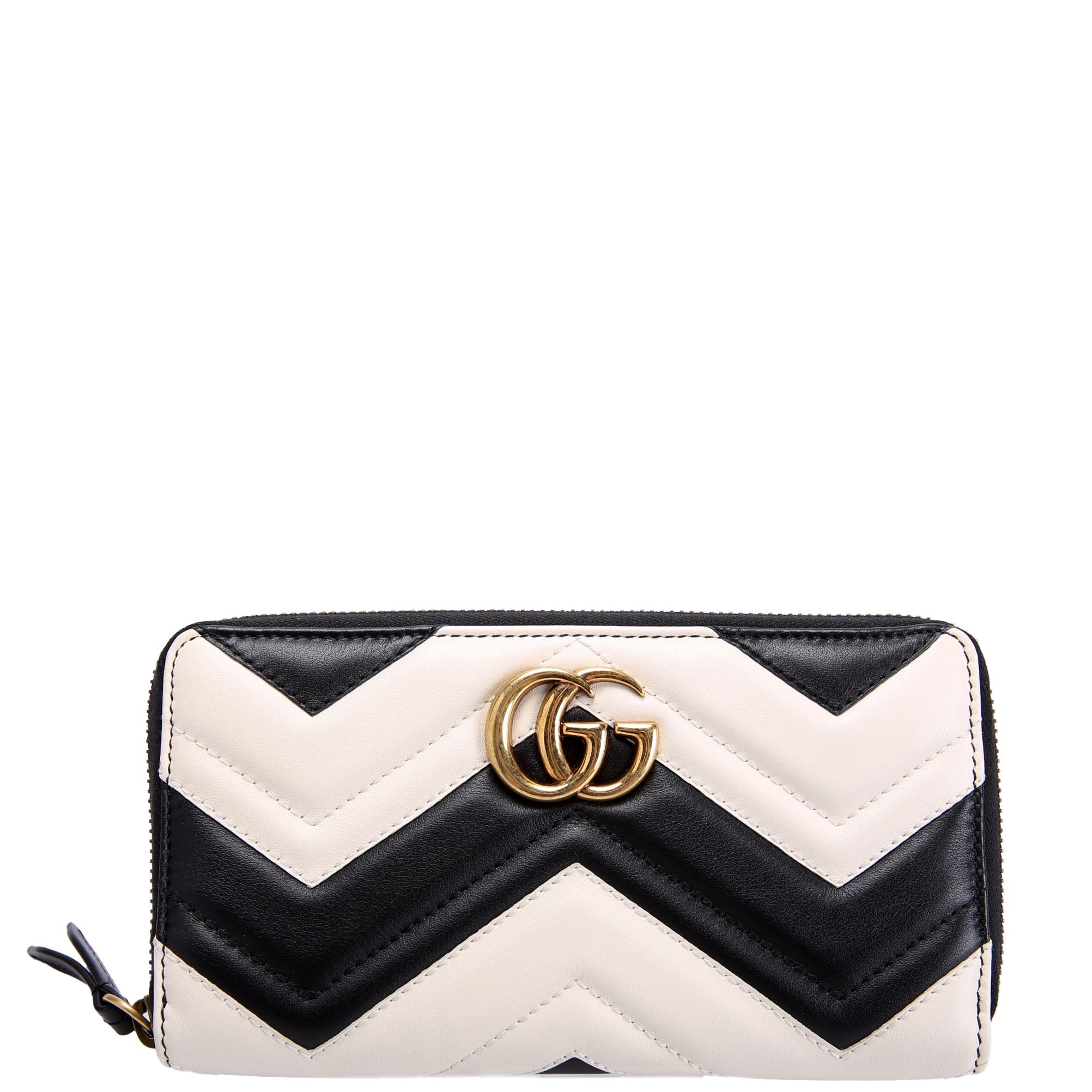 Gucci 443123 GG Marmont Zip Around Wallet Black/Ivory