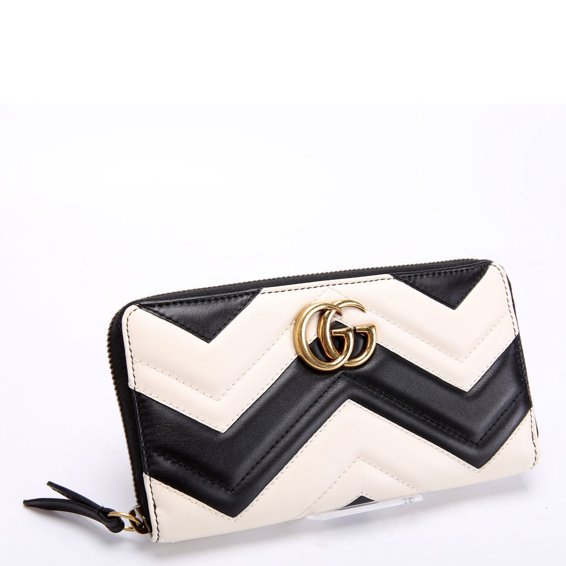Gucci 443123 GG Marmont Zip Around Wallet Black/Ivory