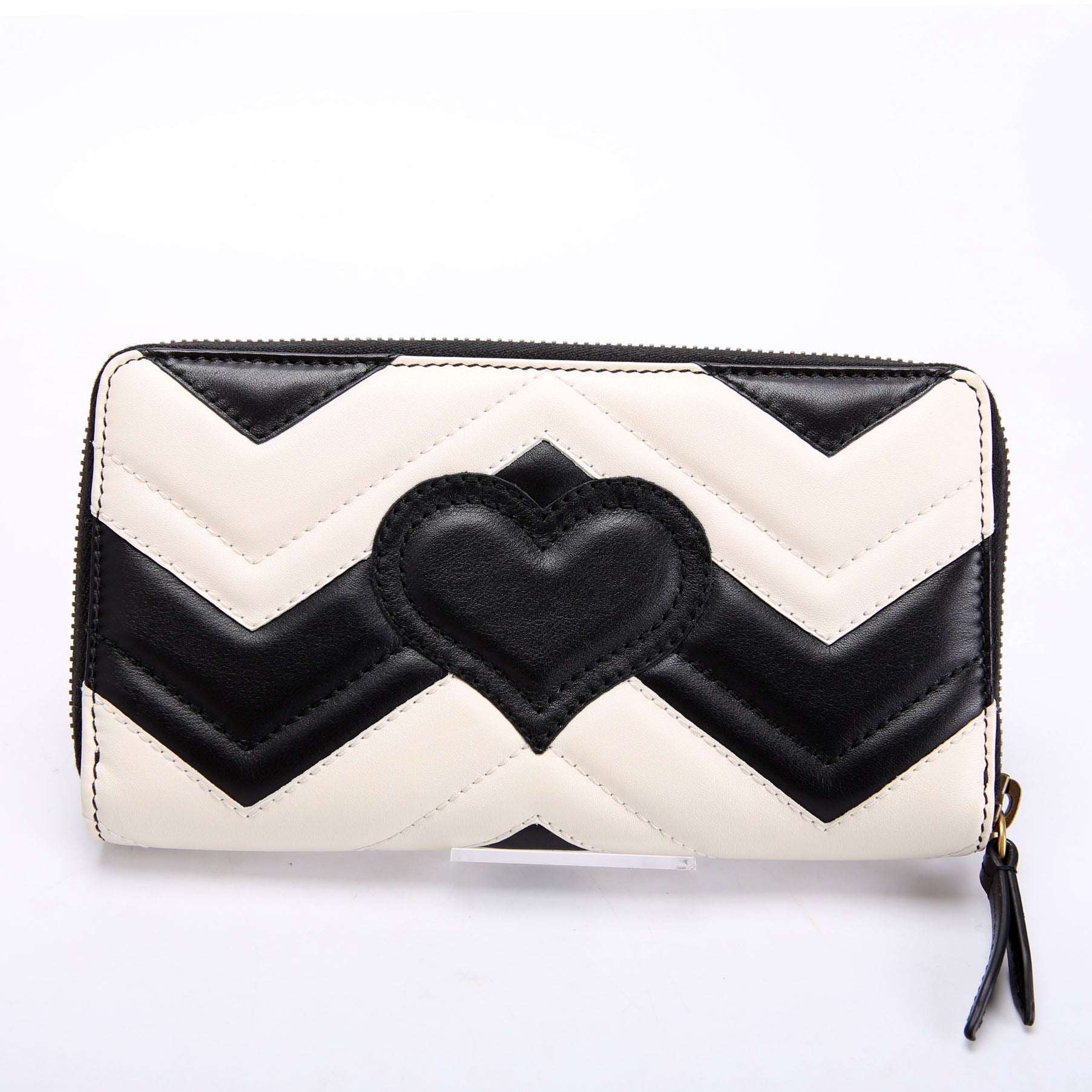 Gucci 443123 GG Marmont Zip Around Wallet Black/Ivory