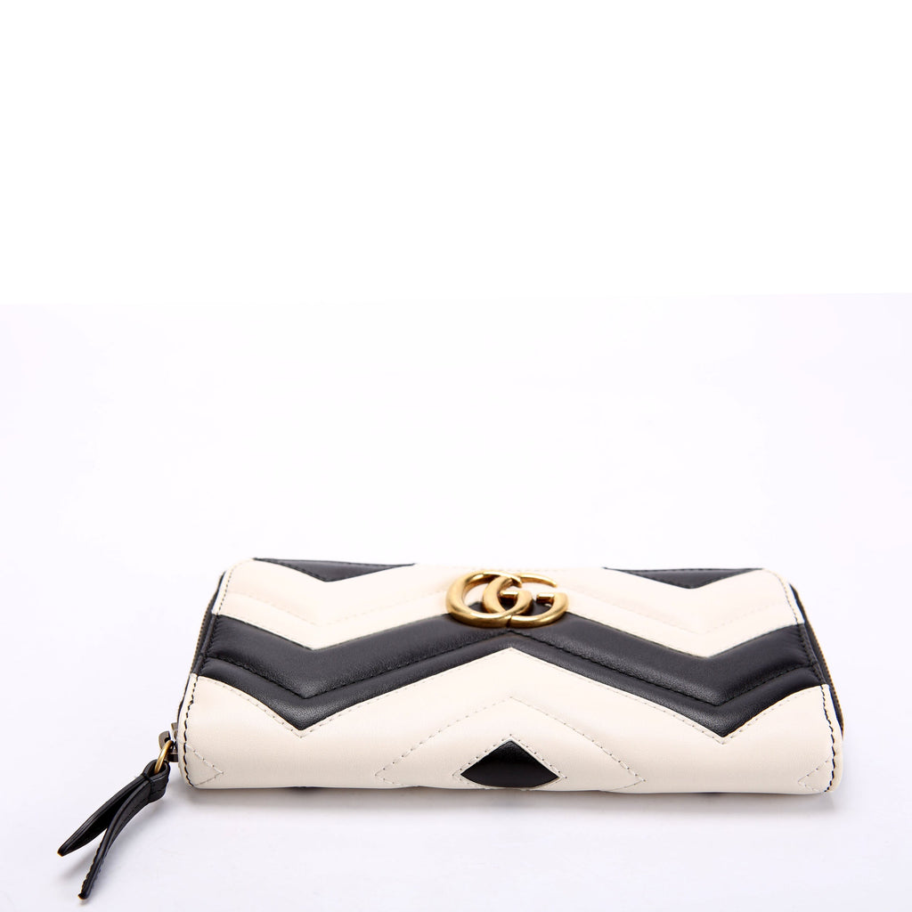 Gucci 443123 GG Marmont Zip Around Wallet Black/Ivory