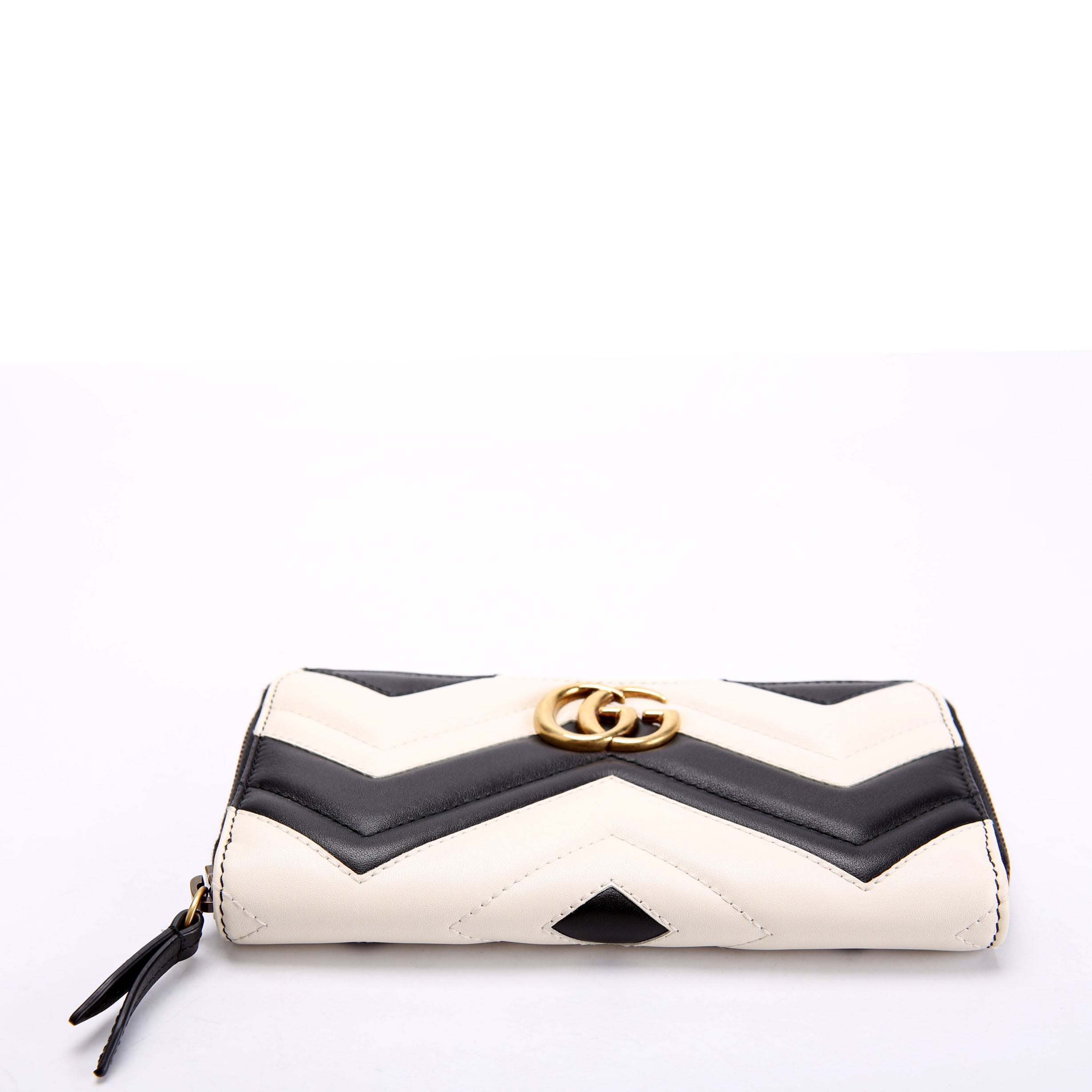 Gucci 443123 GG Marmont Zip Around Wallet Black/Ivory