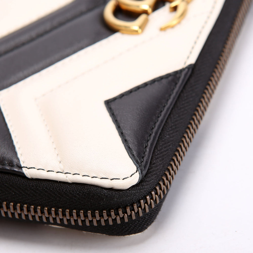 Gucci 443123 GG Marmont Zip Around Wallet Black/Ivory