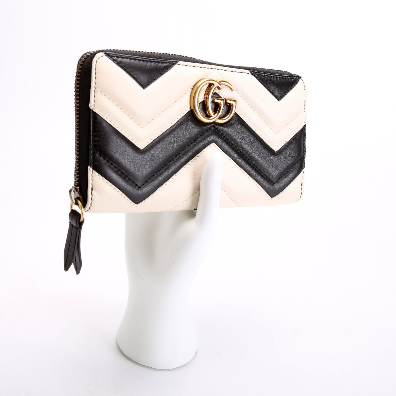 Gucci 443123 GG Marmont Zip Around Wallet Black/Ivory
