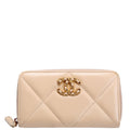 Chanel Chanel 19 Quilted Goatskin Long Zip Around Wallet Tan