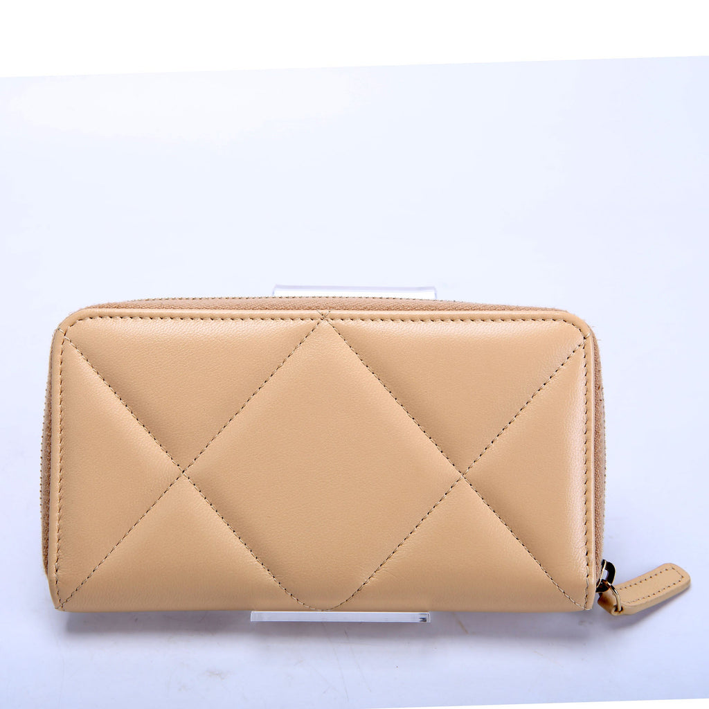 Chanel Chanel 19 Quilted Goatskin Long Zip Around Wallet Tan