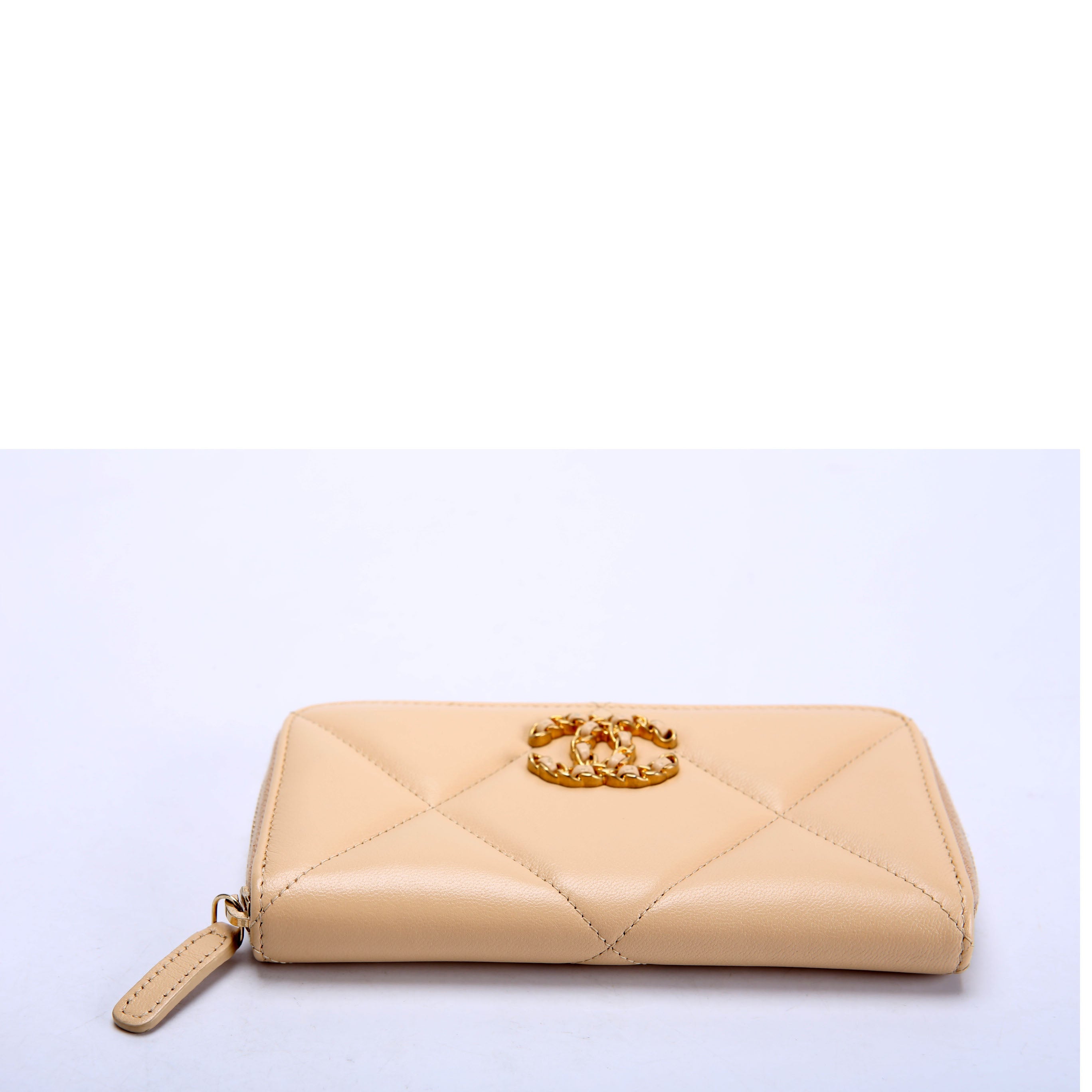 Chanel Chanel 19 Quilted Goatskin Long Zip Around Wallet Tan