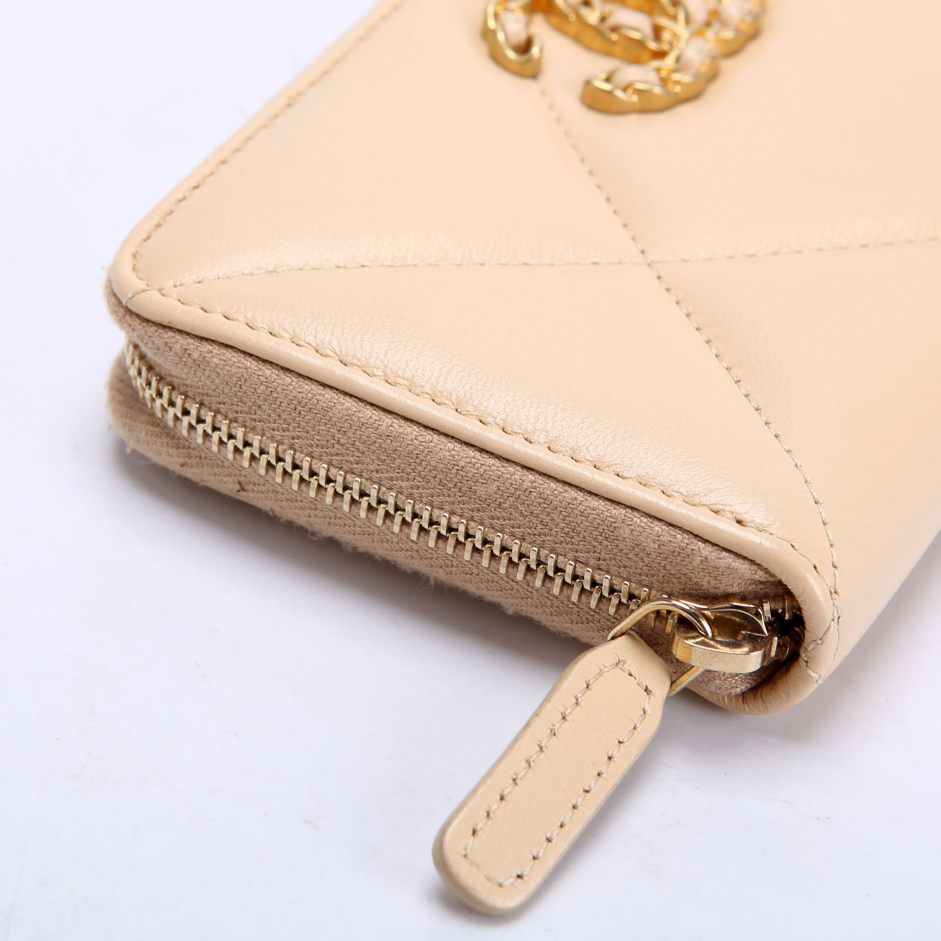 Chanel Chanel 19 Quilted Goatskin Long Zip Around Wallet Tan