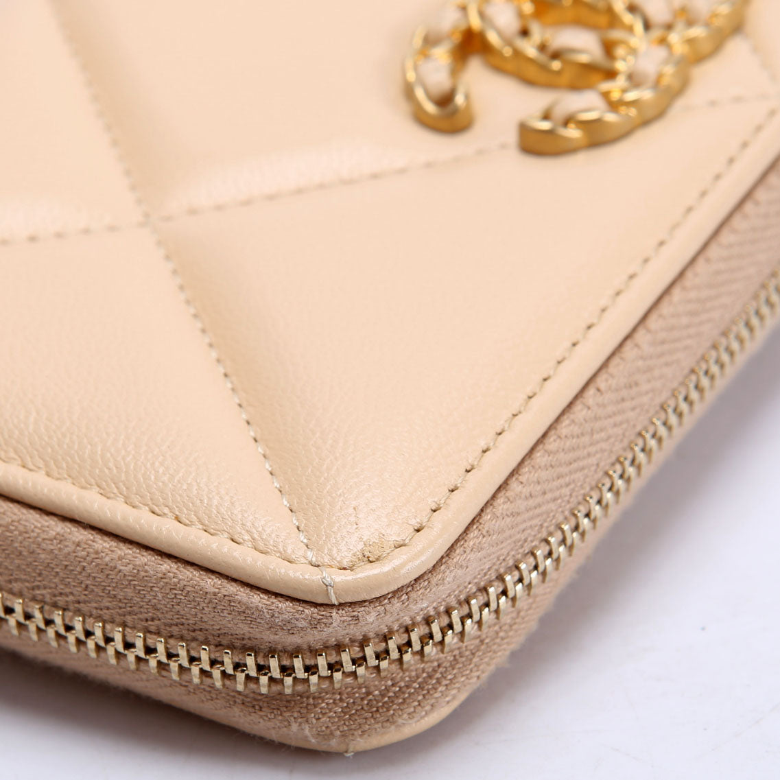Chanel Chanel 19 Quilted Goatskin Long Zip Around Wallet Tan
