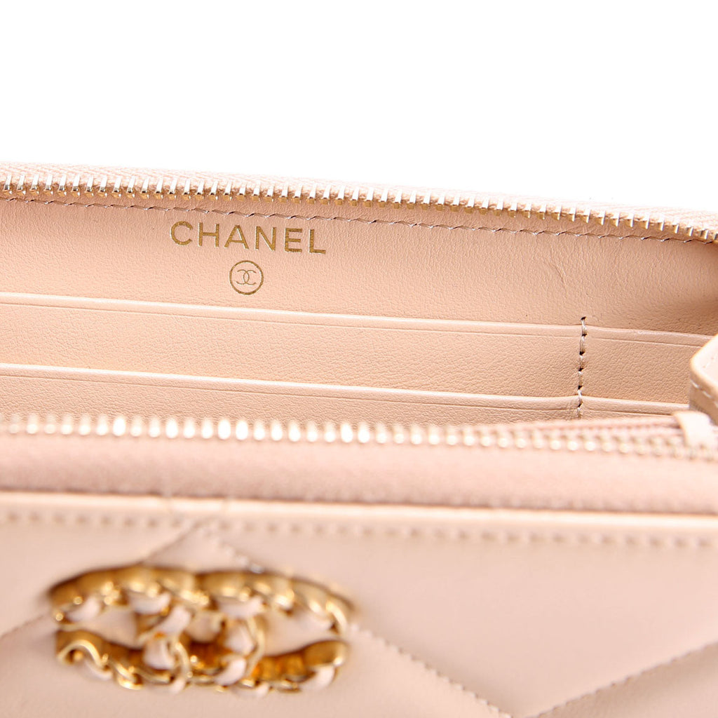 Chanel Chanel 19 Quilted Goatskin Long Zip Around Wallet Tan
