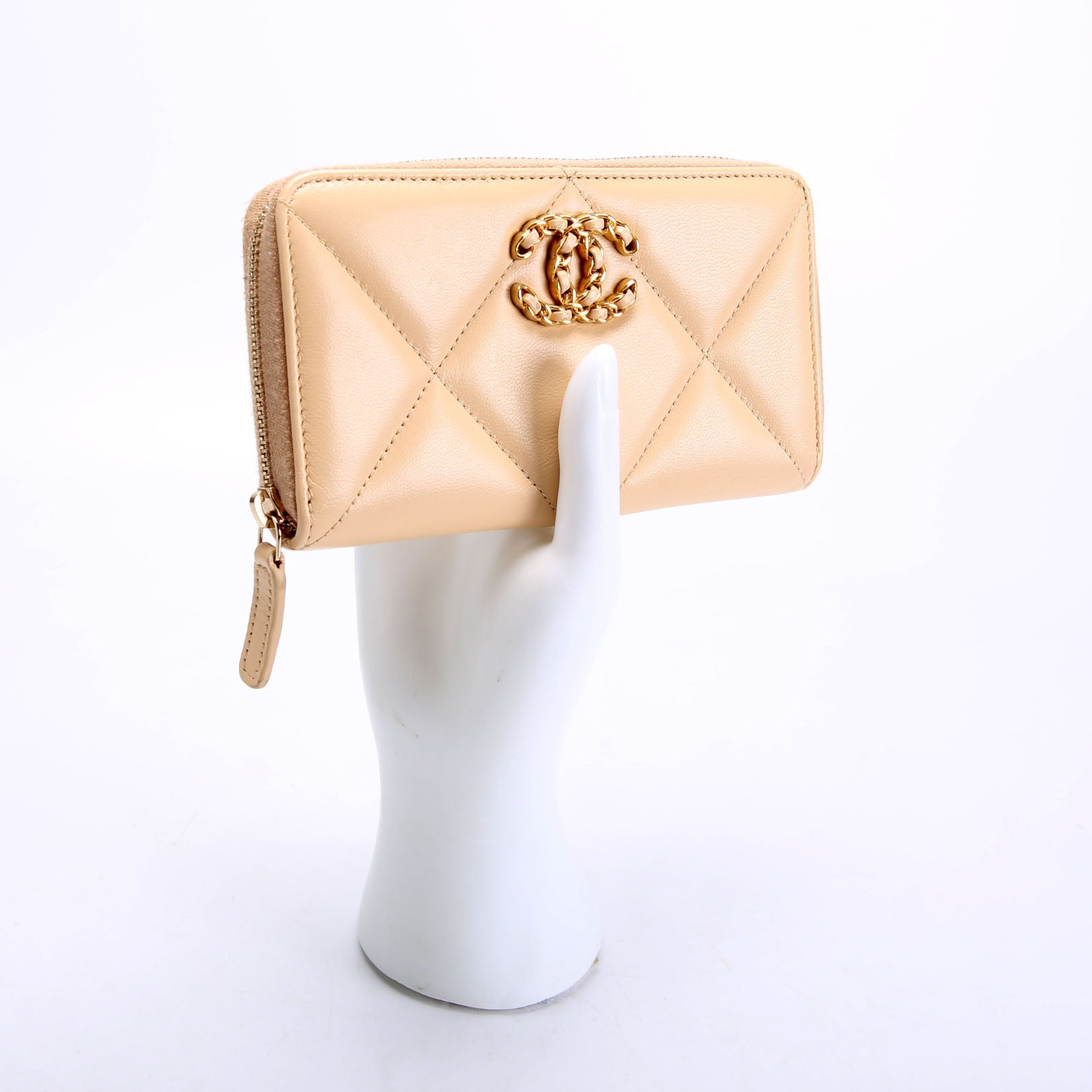 Chanel Chanel 19 Quilted Goatskin Long Zip Around Wallet Tan