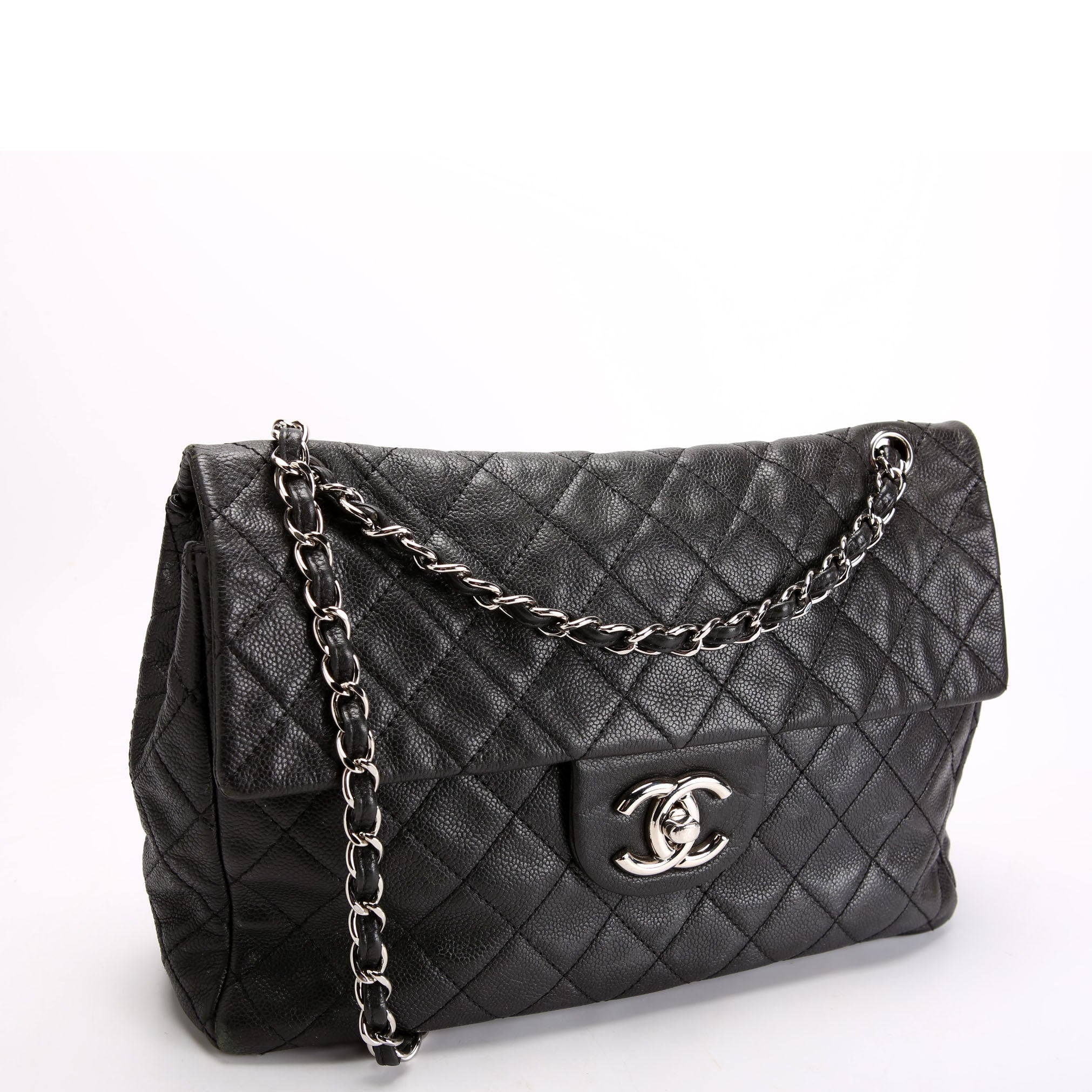 Chanel Washed Caviar Jumbo Single Flap 12M Black