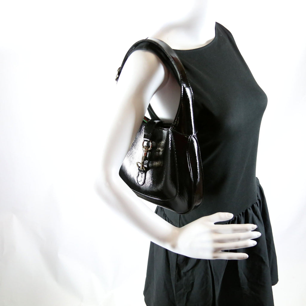 Gucci 782849 Jackie 1961 Patent Shoulder Bag Small Black