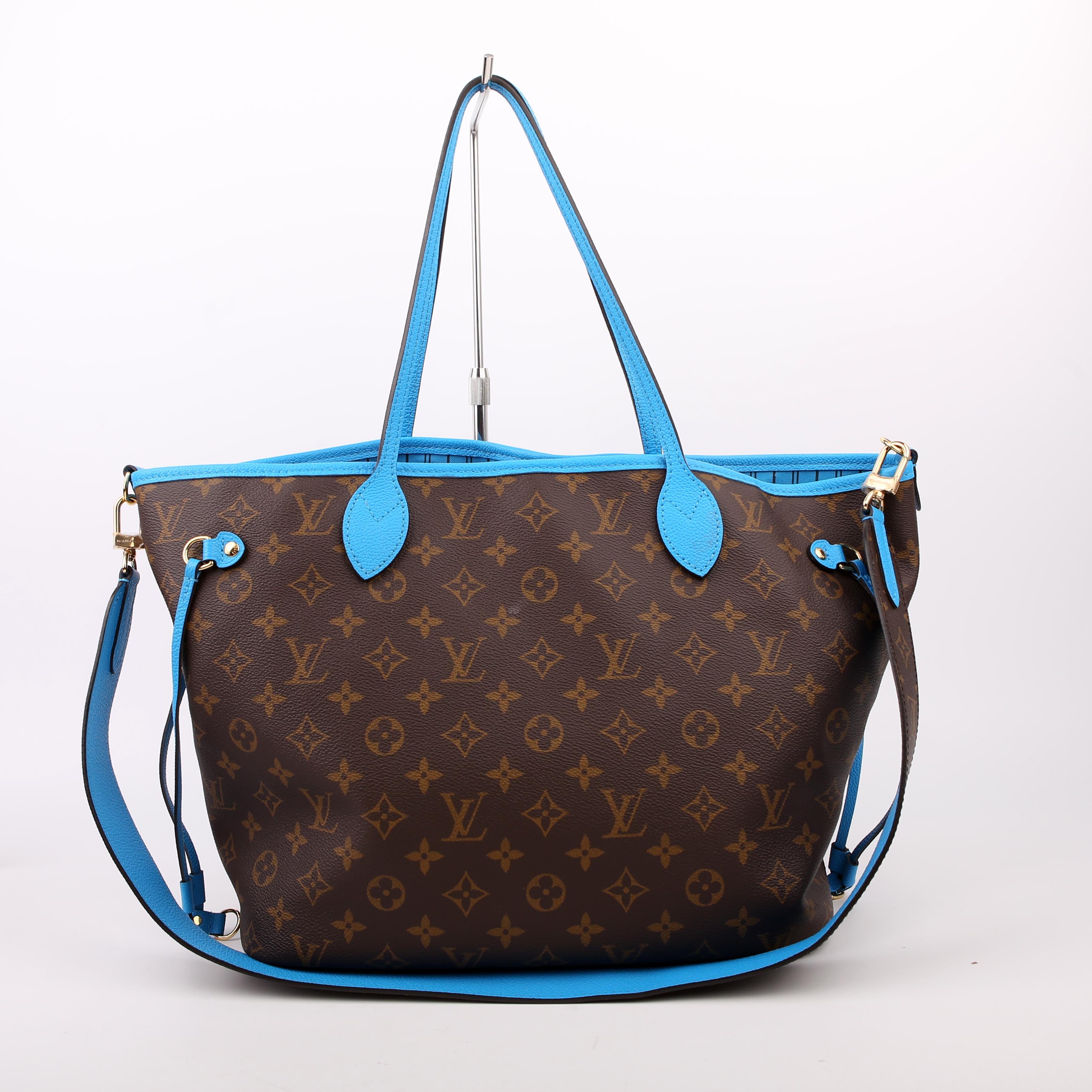 Louis Vuitton Neverfull MM Monogram Bandouliere Inside Out Blue
