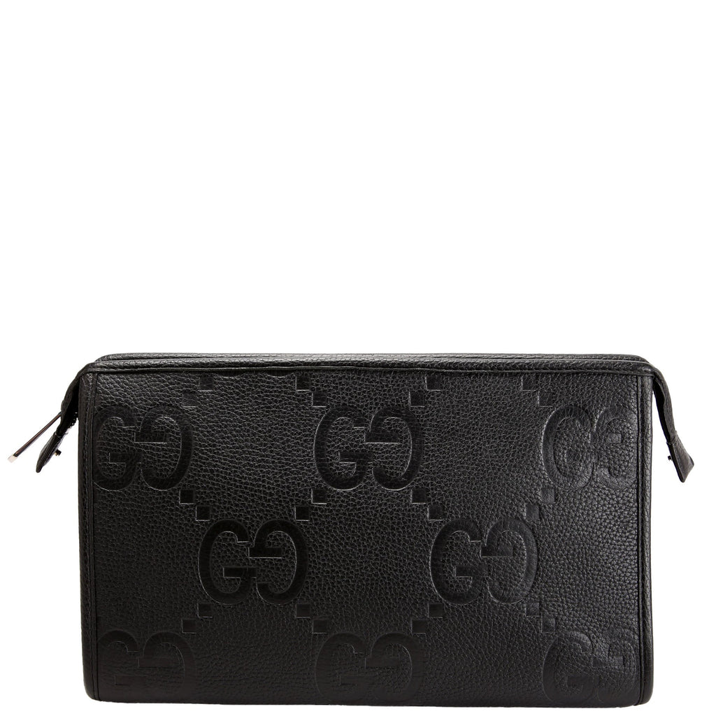 Gucci 739490 Jumbo GG Leather Zip Pouch Black