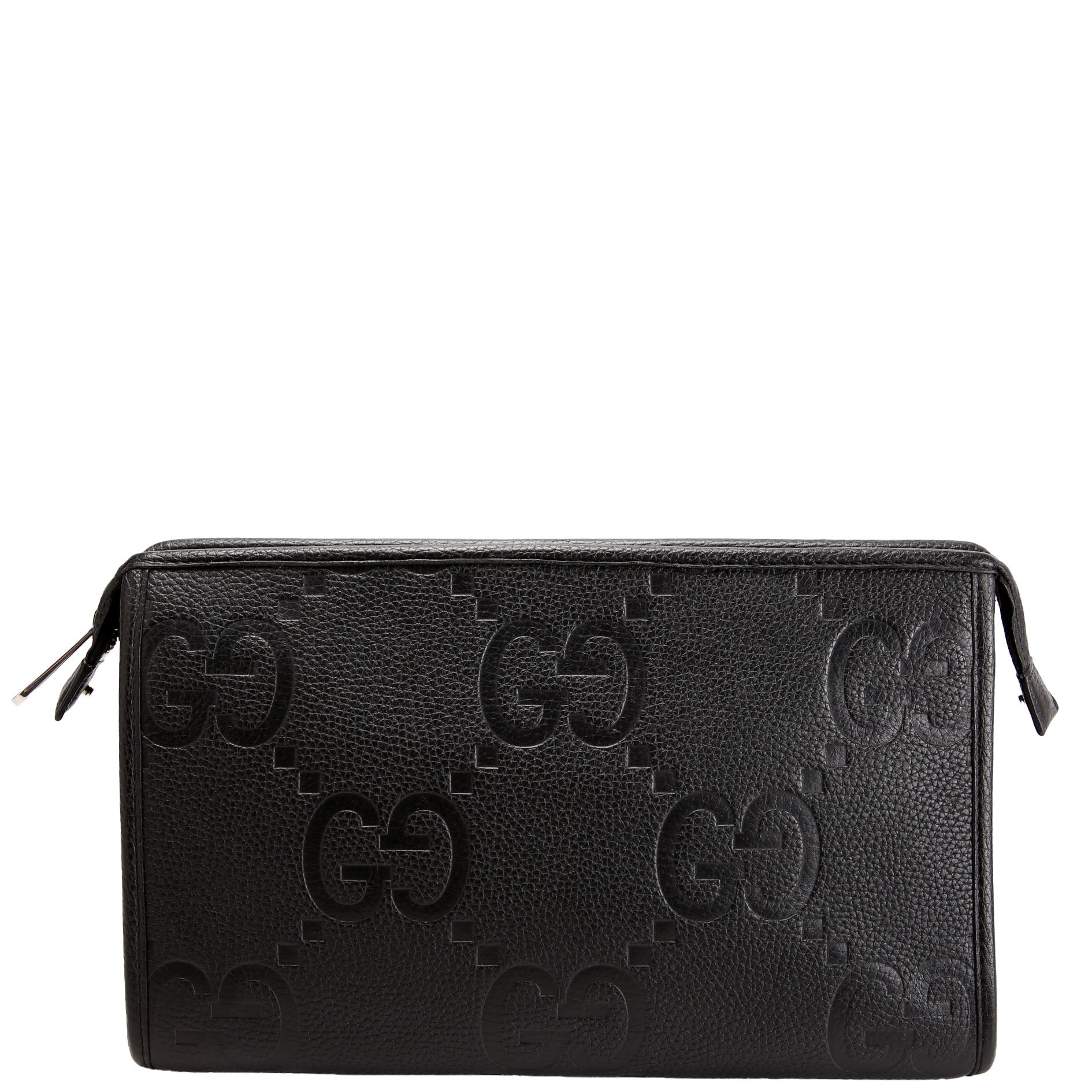 Gucci 739490 Jumbo GG Leather Zip Pouch Black
