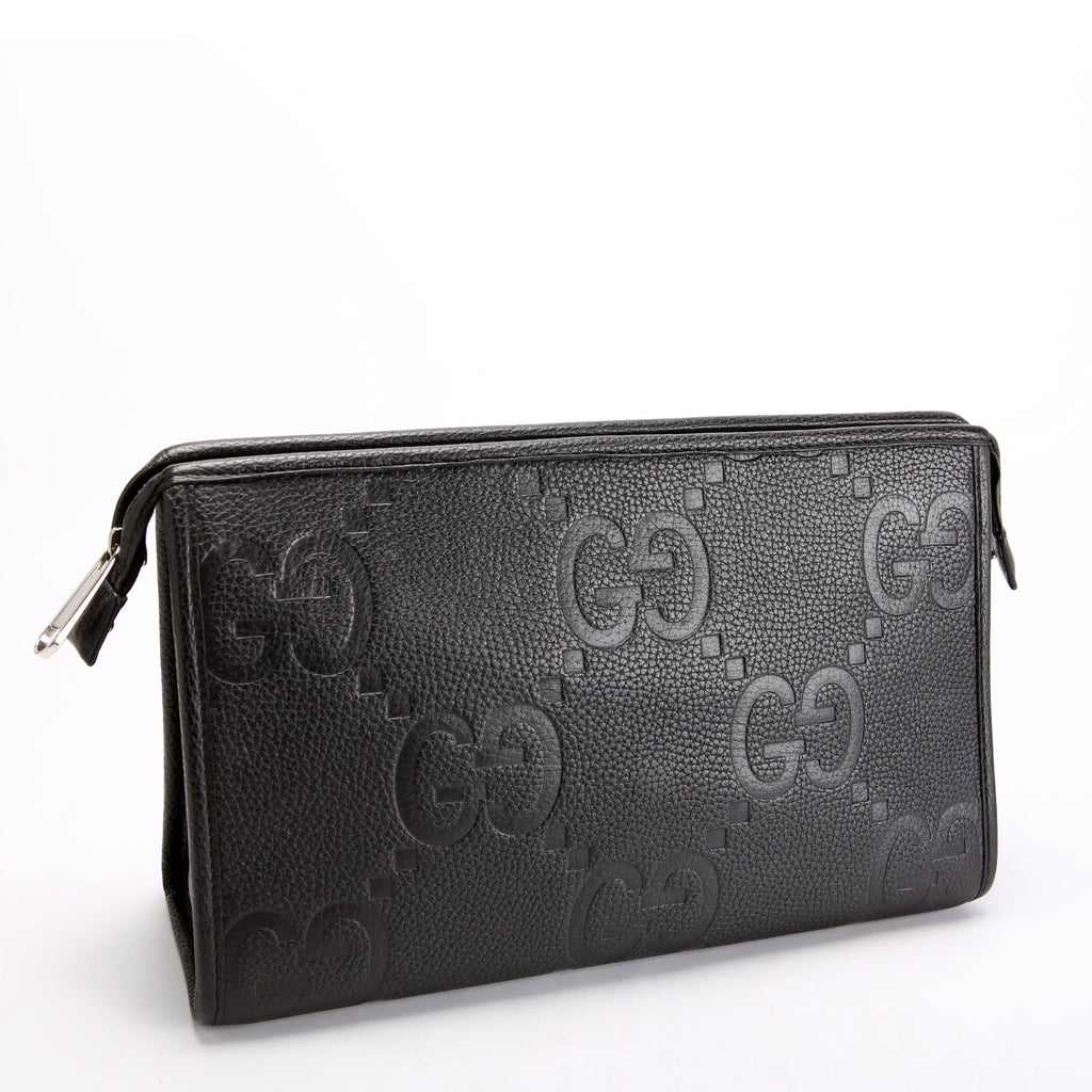 Gucci 739490 Jumbo GG Leather Zip Pouch Black
