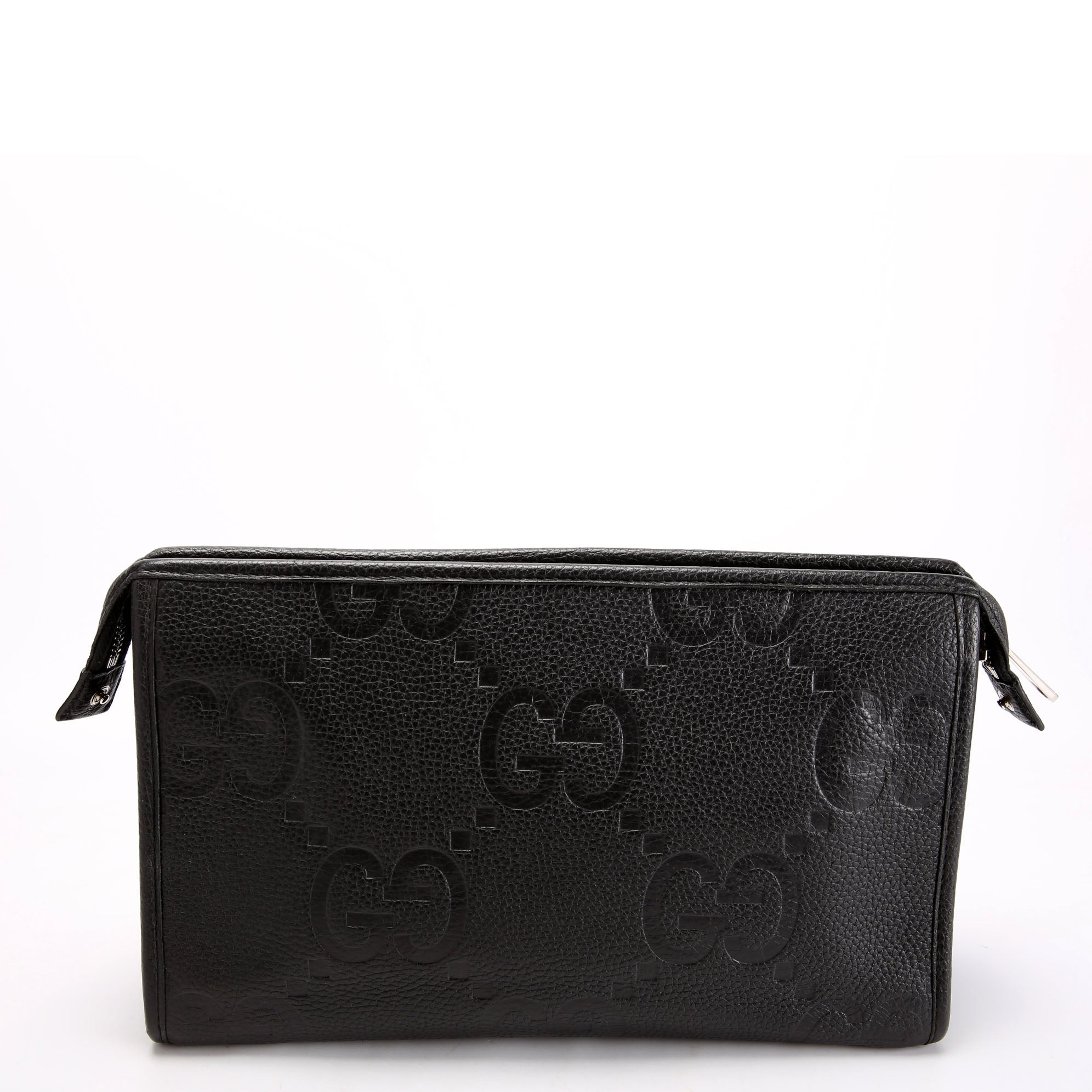 Gucci 739490 Jumbo GG Leather Zip Pouch Black