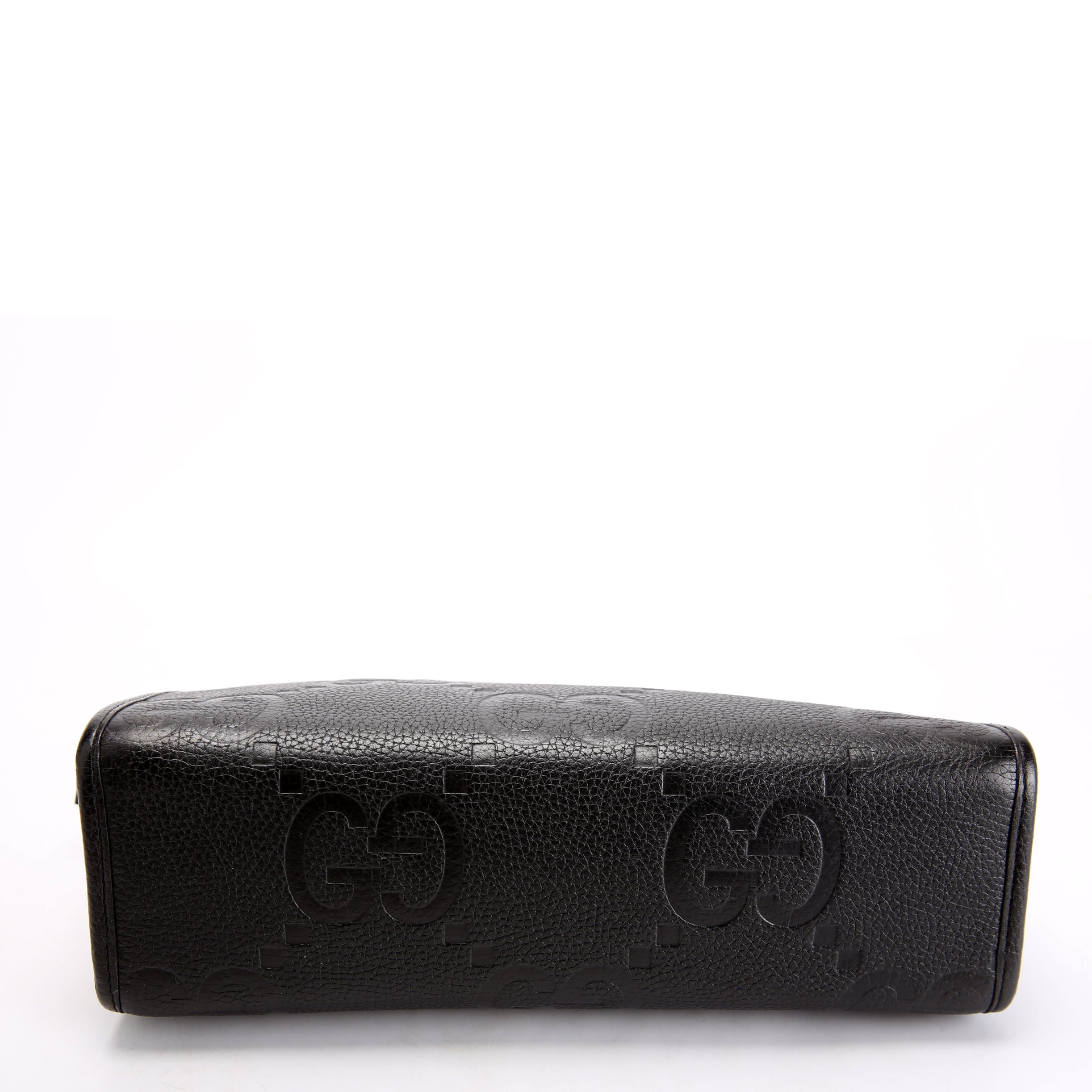 Gucci 739490 Jumbo GG Leather Zip Pouch Black