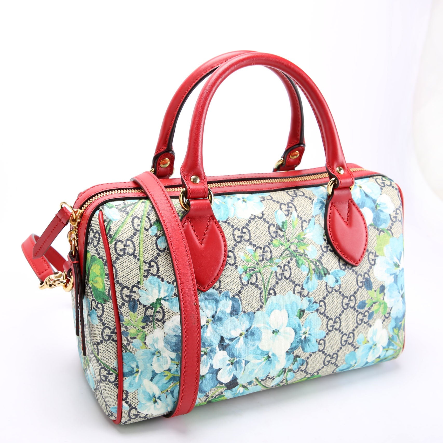 Gucci 409529 GG Supreme Blooms Boston Bag Small Red/Blue