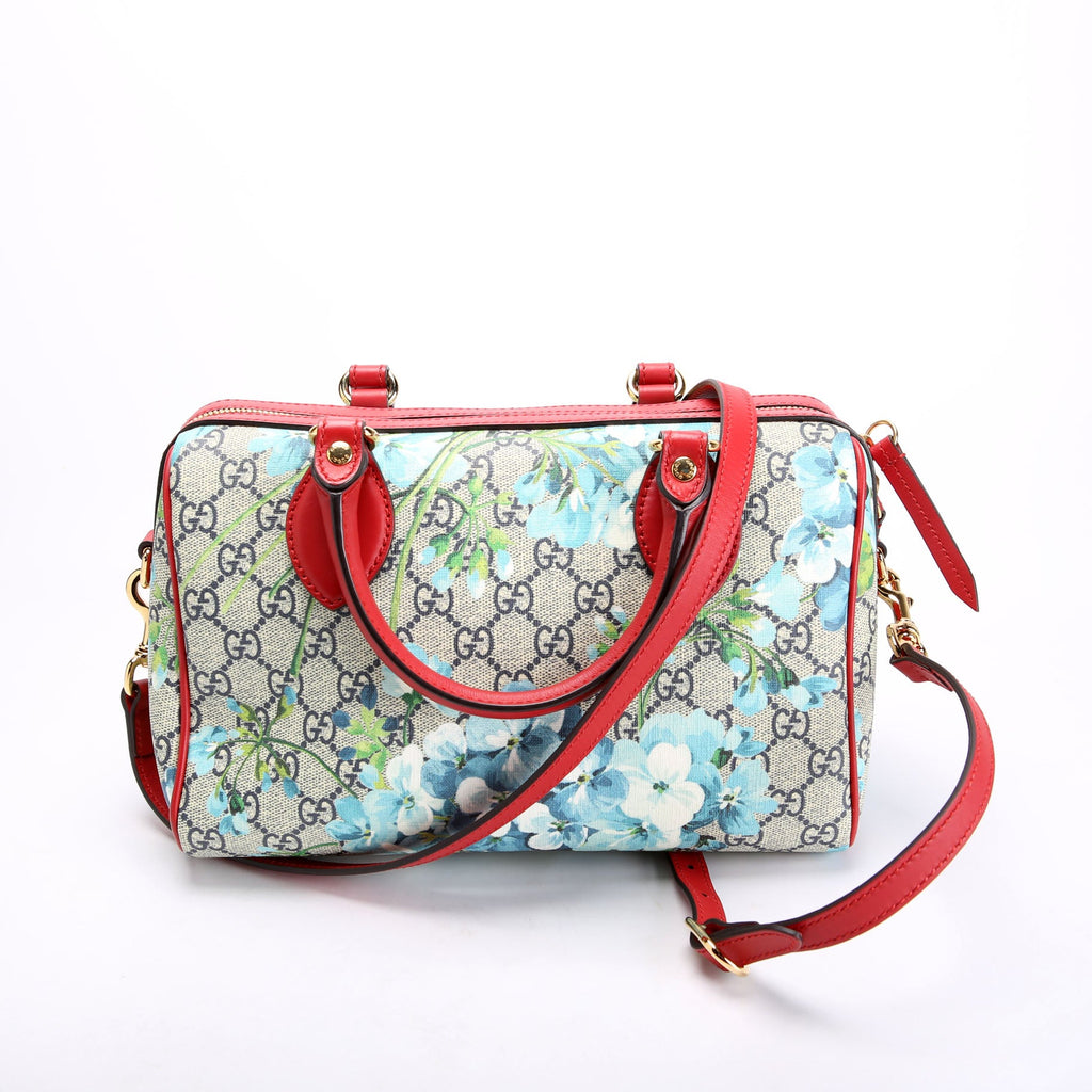 Gucci 409529 GG Supreme Blooms Boston Bag Small Red/Blue