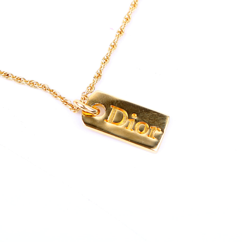 Christian Dior Dog Tag Logo Pendant Necklace