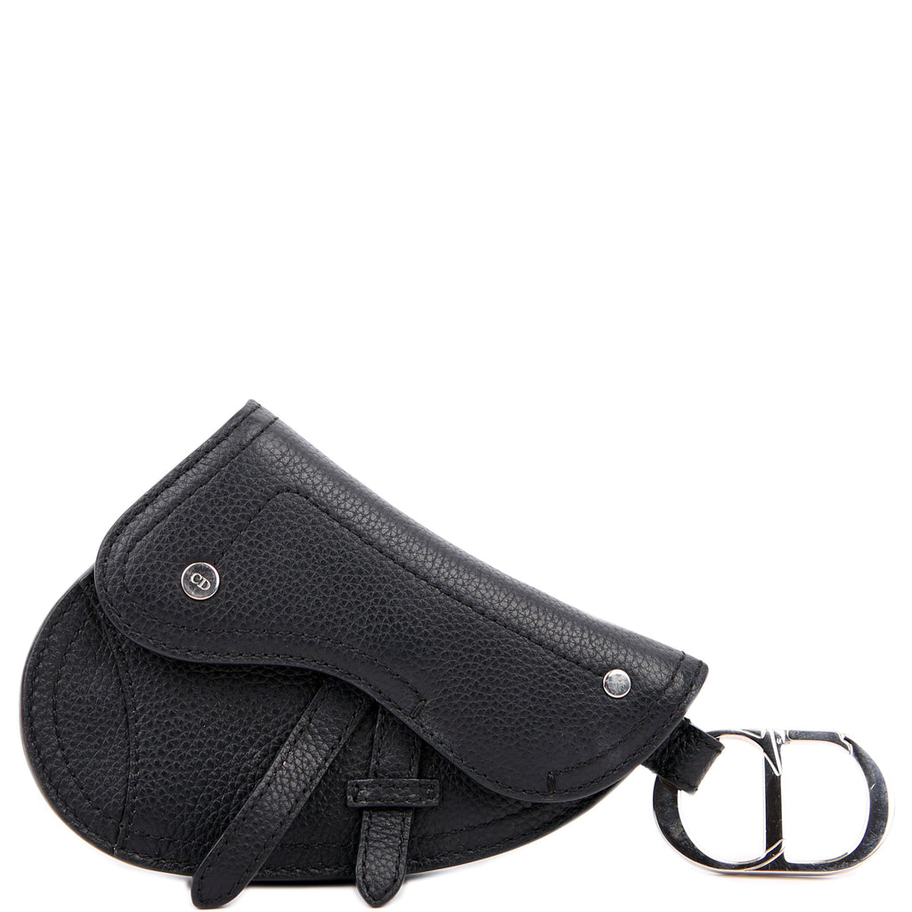 Christian Dior Saddle Key Pouch Grained Calfskin Black