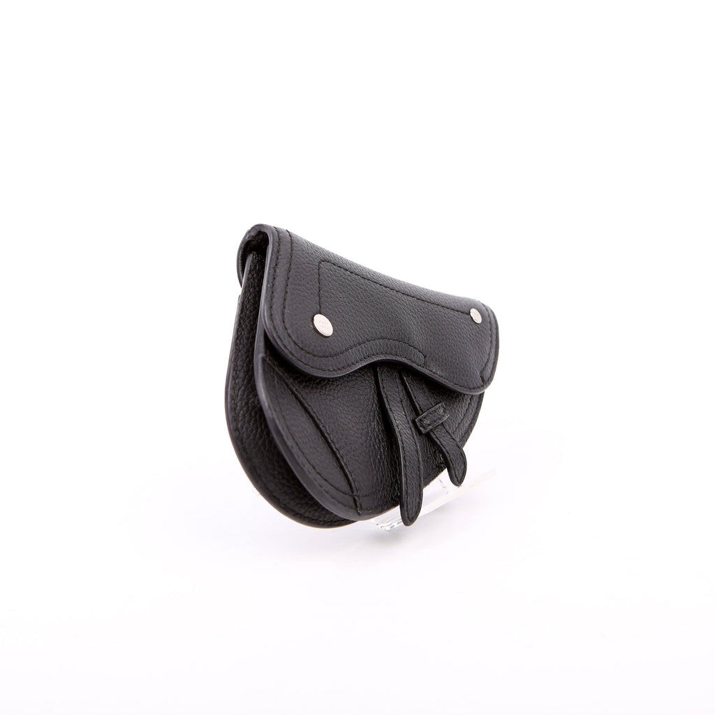 Christian Dior Saddle Key Pouch Grained Calfskin Black