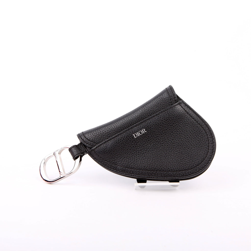 Christian Dior Saddle Key Pouch Grained Calfskin Black