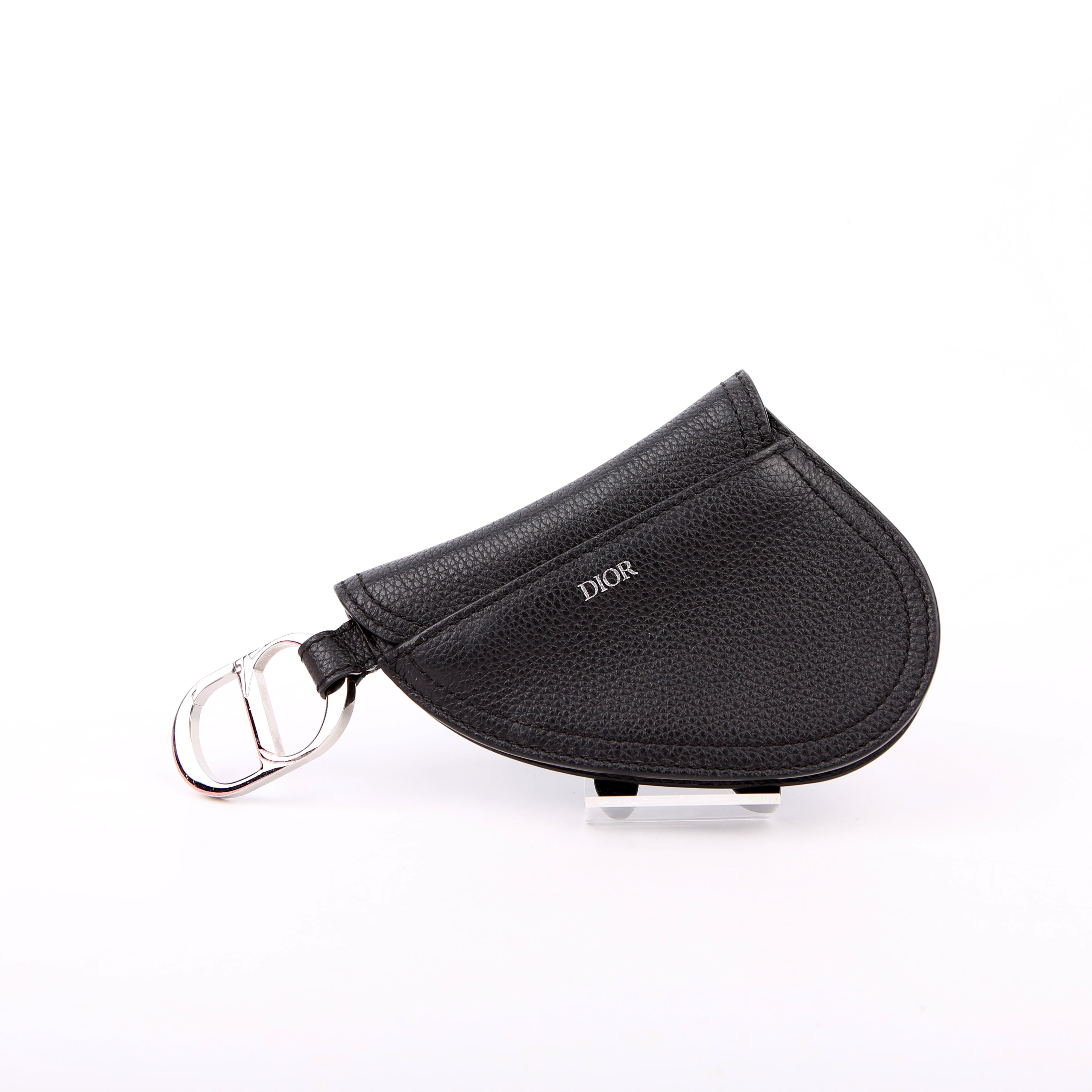 Christian Dior Saddle Key Pouch Grained Calfskin Black