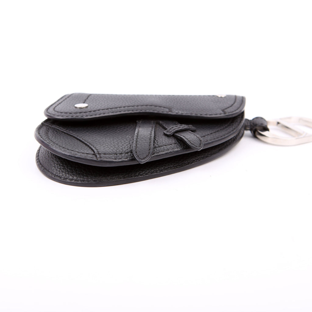 Christian Dior Saddle Key Pouch Grained Calfskin Black