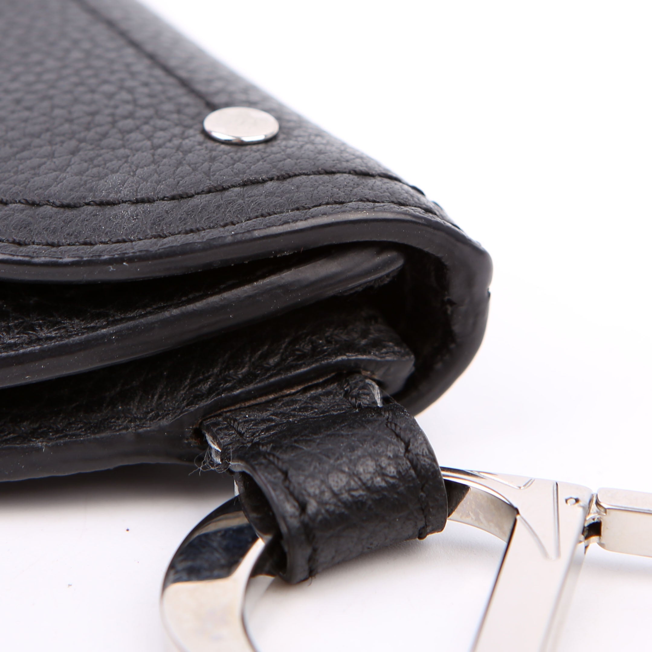 Christian Dior Saddle Key Pouch Grained Calfskin Black
