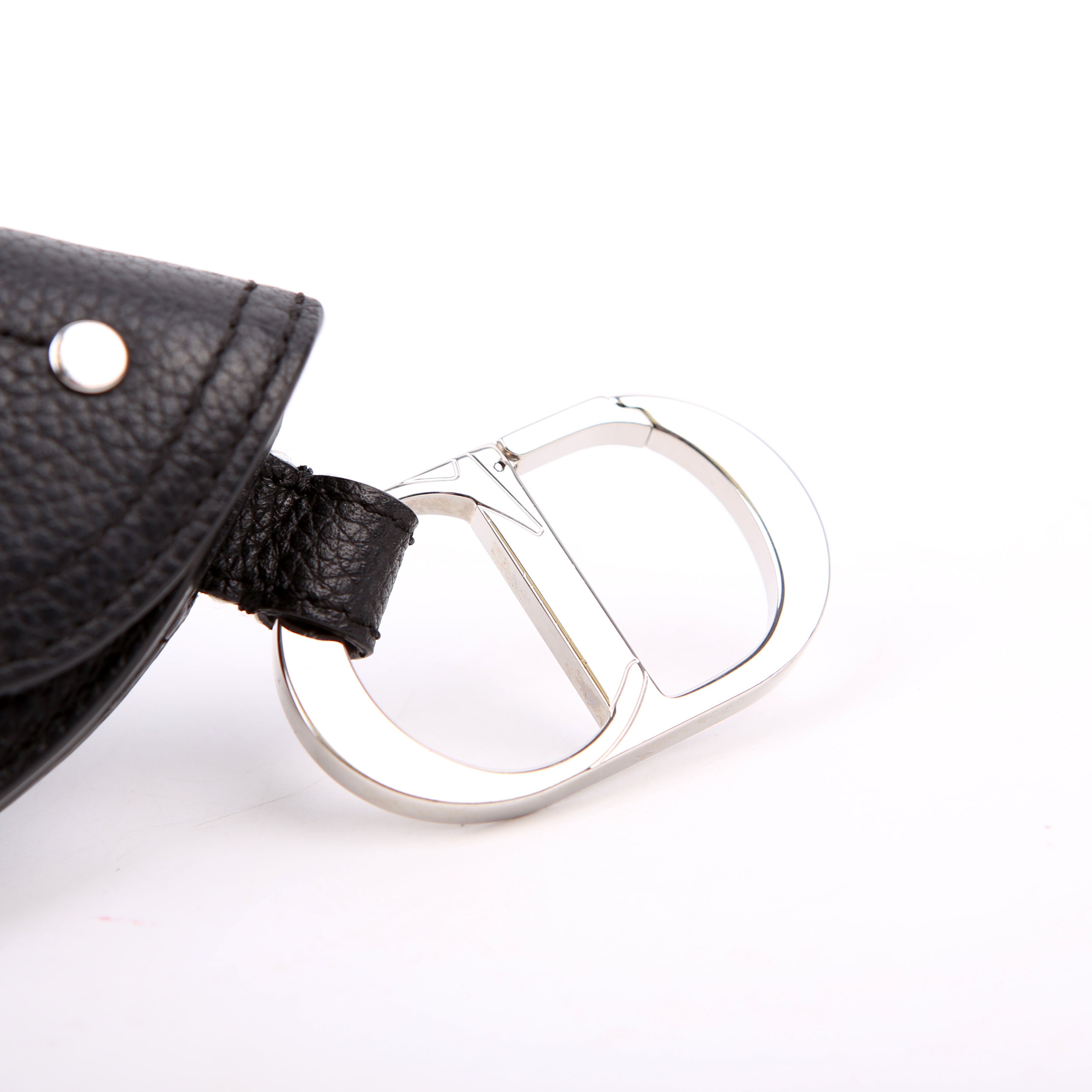 Christian Dior Saddle Key Pouch Grained Calfskin Black